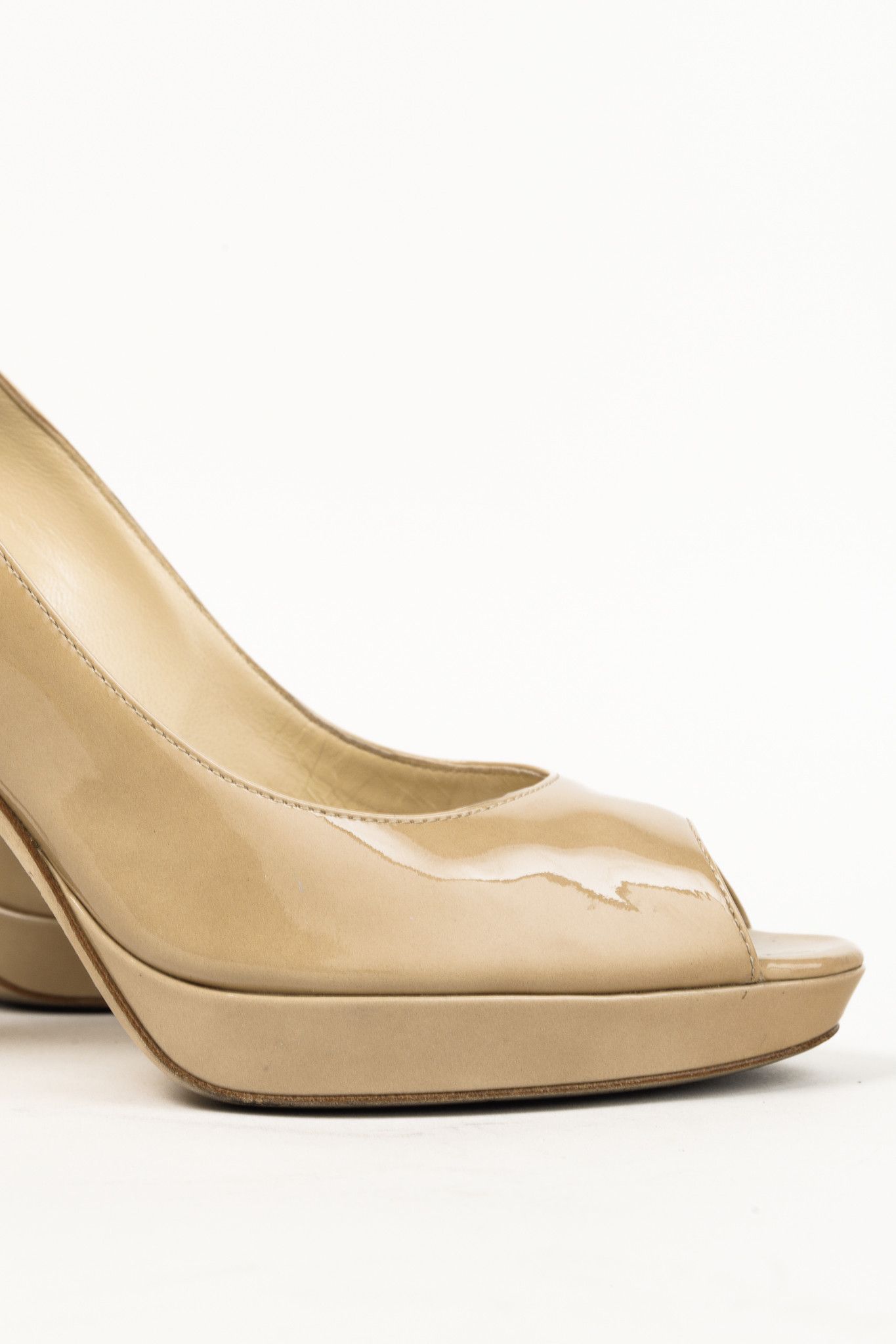 Jimmy Choo Jimmy Choo Luna Nude Patent Peep-Toe Heels Size US 9.5 / IT 39.5 - 6 Thumbnail