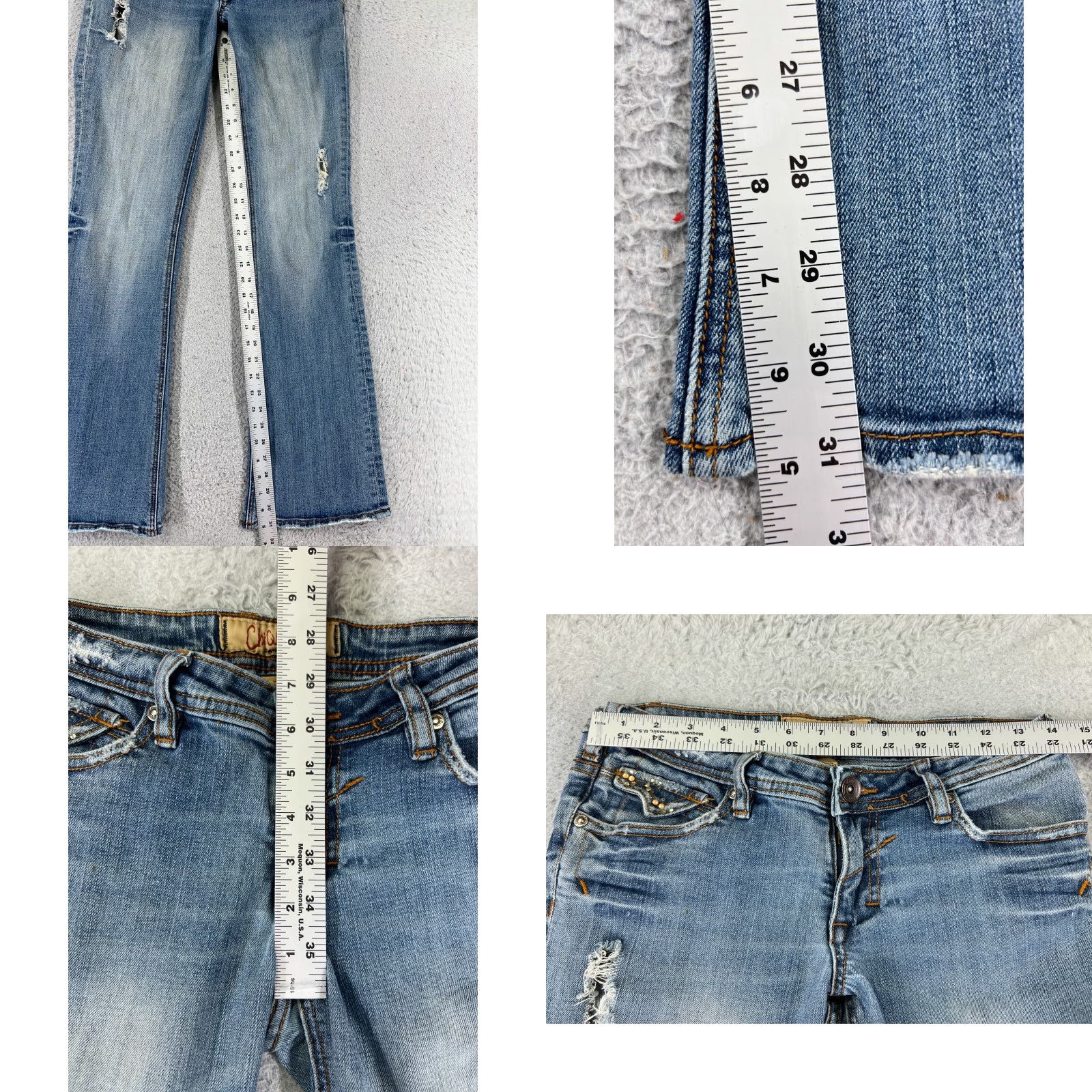Denime Chiqle Jeans Womens 7 Blue Denim Distressed Flared 26x31 5-Pocket Zip Embroidered Zipper Button Regular 31 Inseam" Size 28" / US 6 / IT 42 - 8 Thumbnail