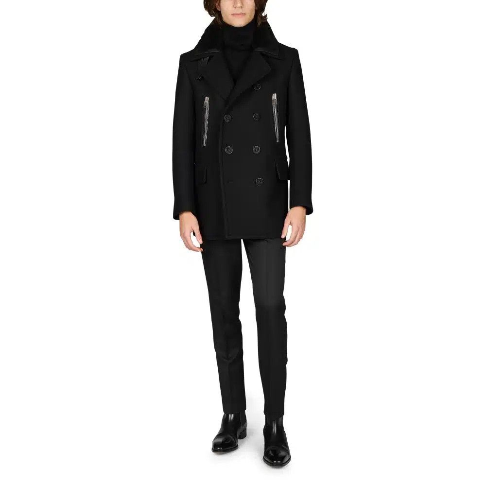 Tom Ford o1loc1c0125 OPR001 Double Felt Pea Coat in Black Size US M / EU 48-50 / 2 - 2 Thumbnail