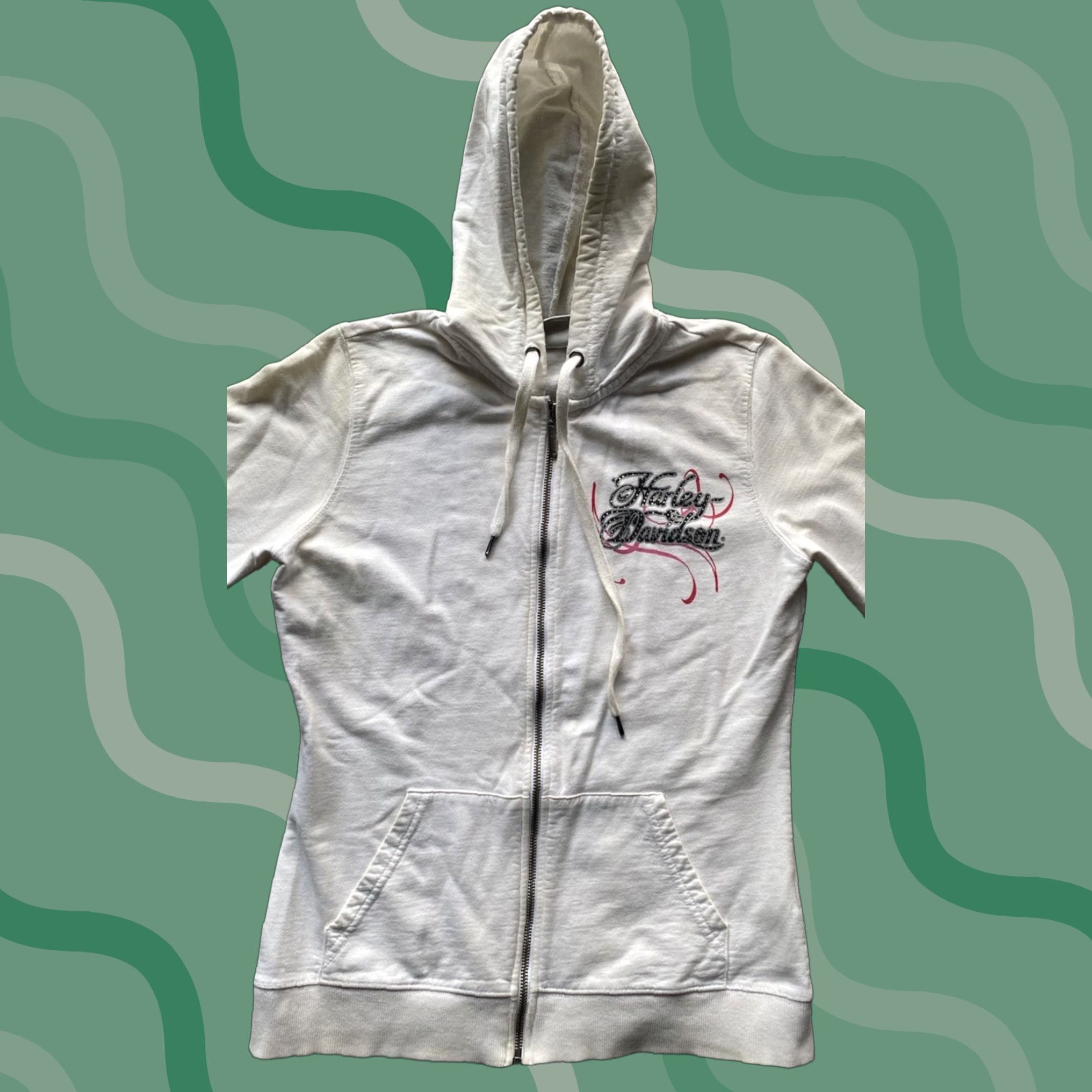 Harley Davidson Harley-Davidson Hoodie Full Zip Women M White Heart Yellowing Flaws Size M / US 6-8 / IT 42-44 - 1 Thumbnail