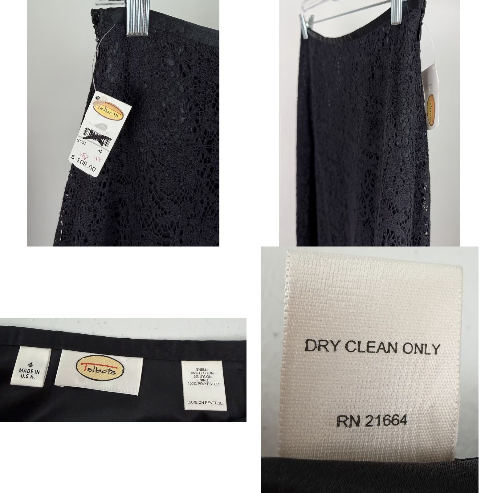 Talbots VINTAGE Talbots Skirt Womens 4 Midi Black Lace Satin Lining NWT 90s Bohemian Retro Gothic Size 27" / US 4 / IT 40 - 8 Thumbnail