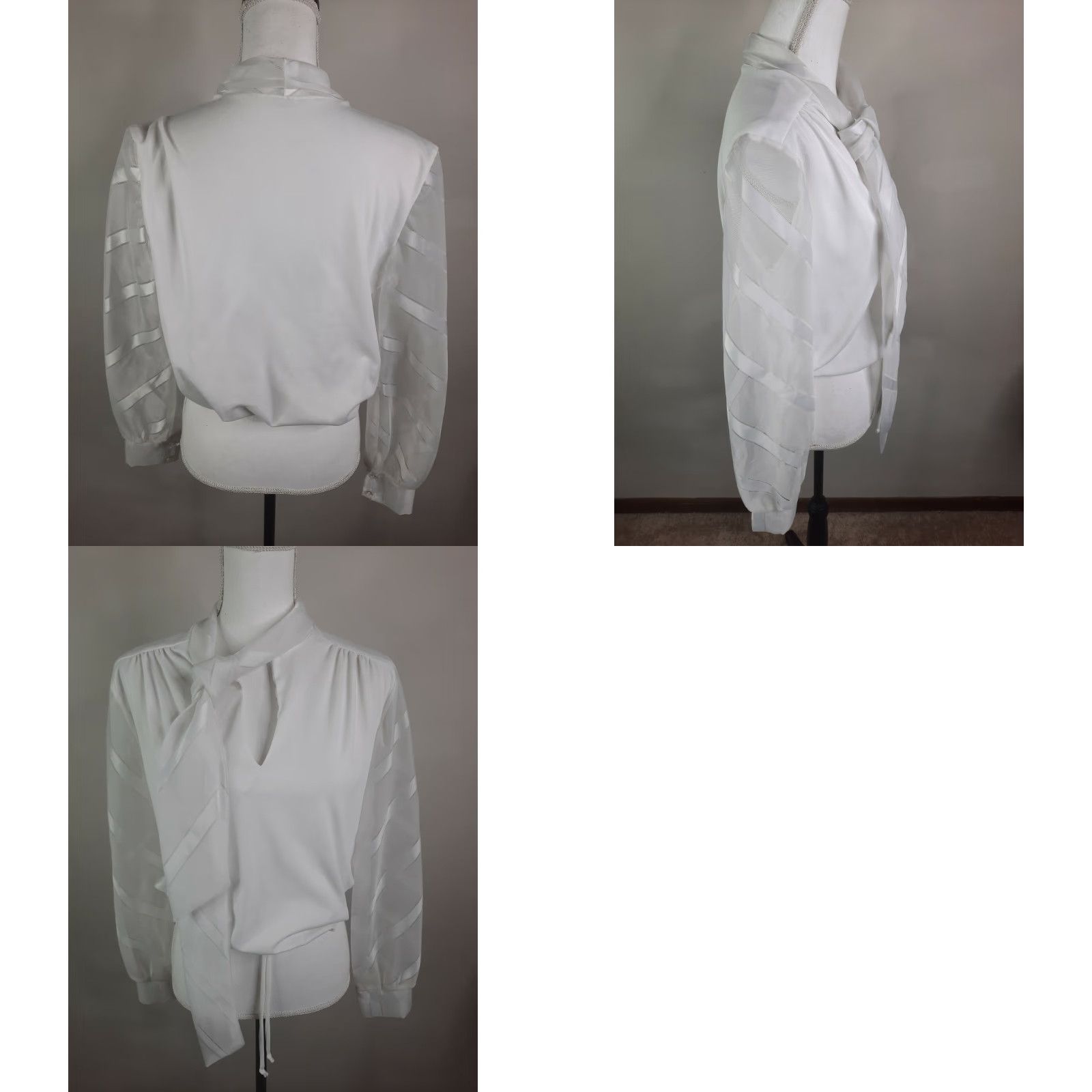 Vintage VINTAGE L2S 70s Blouse Shirt Disco Long Sleeve White V Neck Embellished M/L Womanly Shirt Size M / US 6-8 / IT 42-44 - 8 Thumbnail