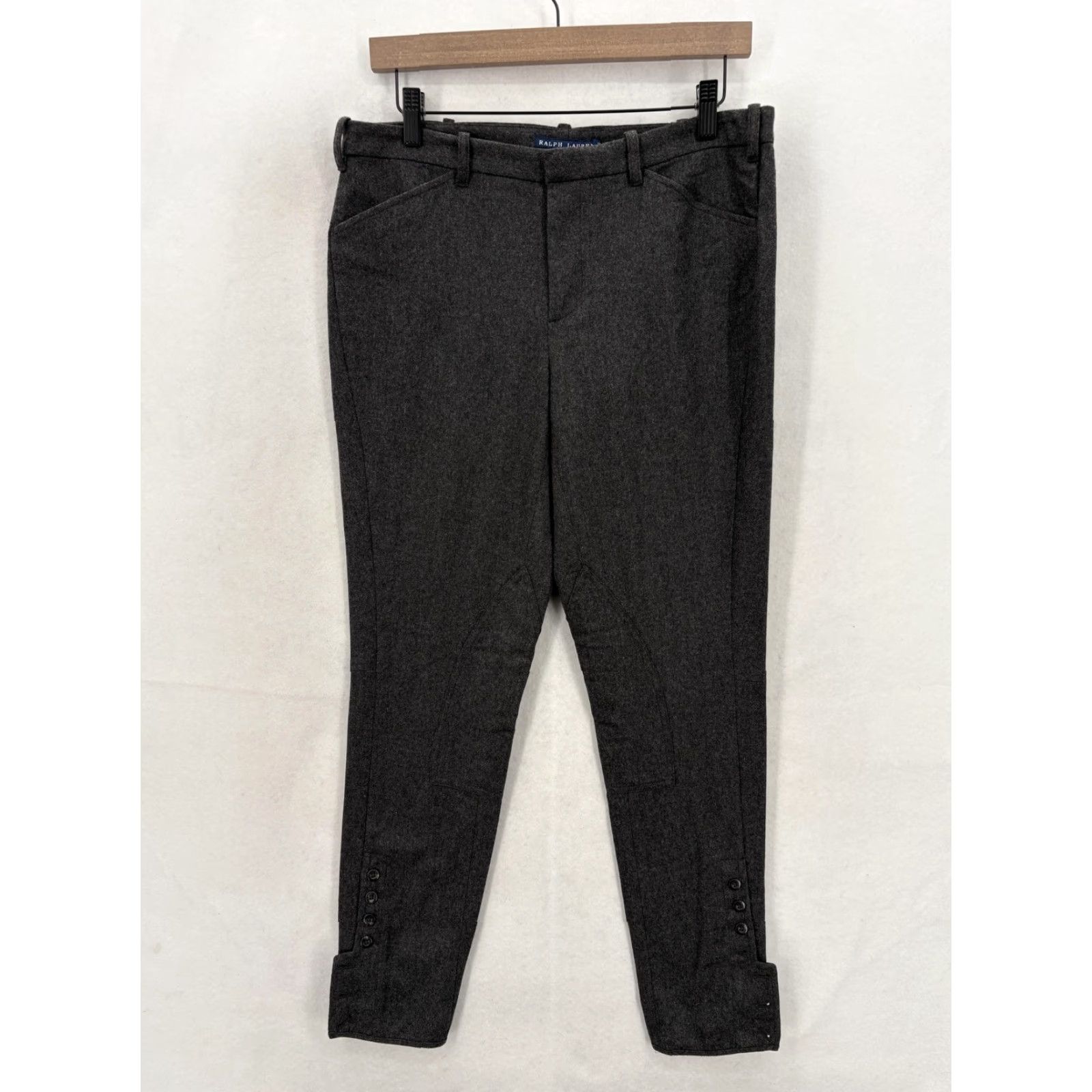 Ralph Lauren Ralph Lauren Wool Flannel Ankle Pants Womens 10 Gray Slim Tapered Button Hem NWT Size 32" / US 10 / IT 46 - 2 Thumbnail