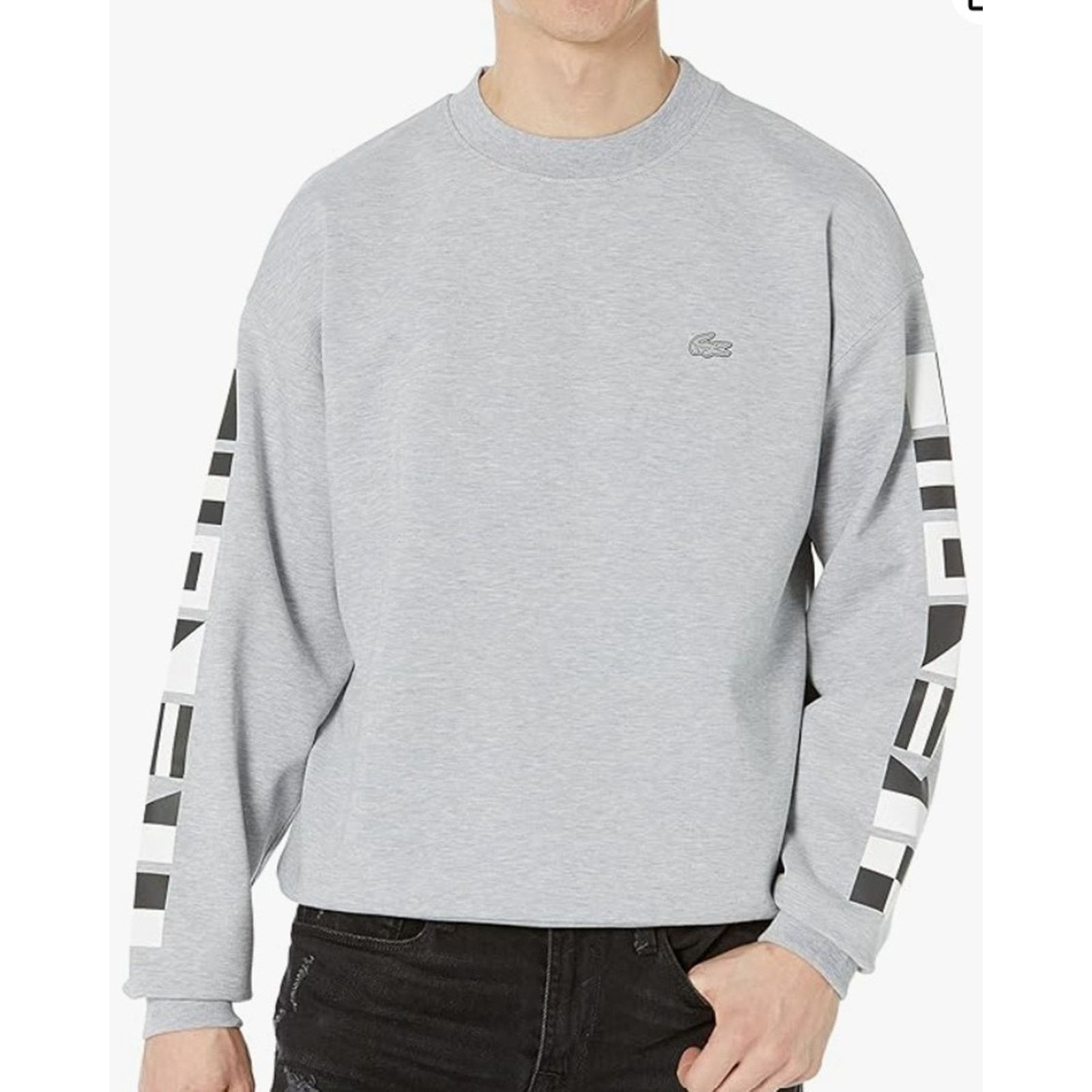 Lacoste Lacoste Men's Loose Fit Reflective Print Sweatshirt Gray 2XL Size US XXL / EU 58 / 5 - 1 Thumbnail