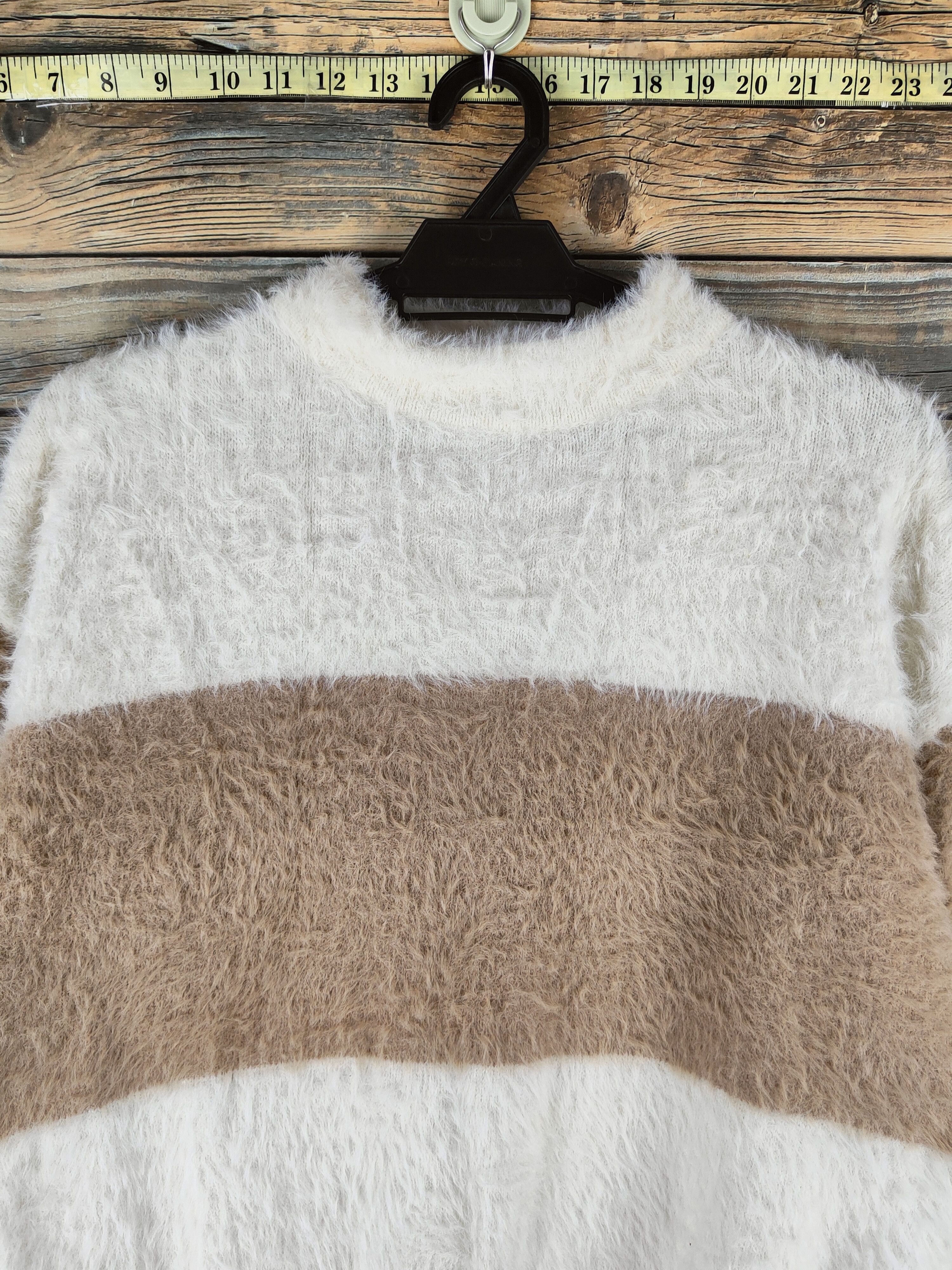 Japanese Brand DL Rope Picnic Cream Brown Fur Mohair Knitwear #46-469 Size S / US 4 / IT 40 - 2 Thumbnail