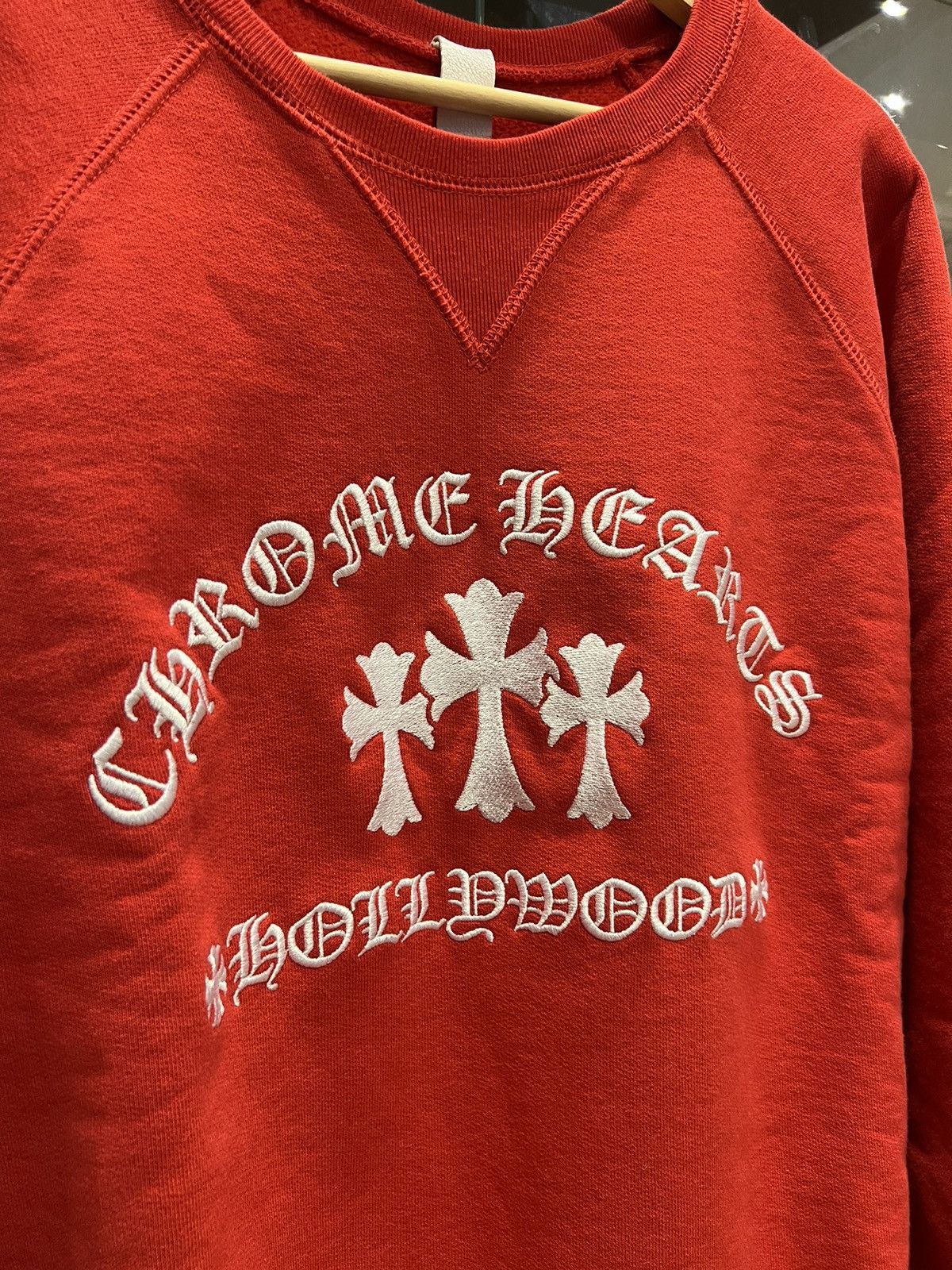 Chrome Hearts Red Hollywood Cross Logo Half Zip Sweatshirt