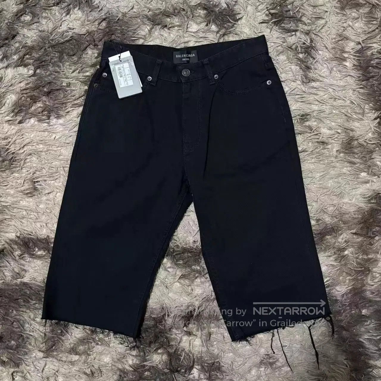 Balenciaga Black Denim Shorts with Fringe Hem Size 32. Size US 32 / EU 48 - 1 Thumbnail