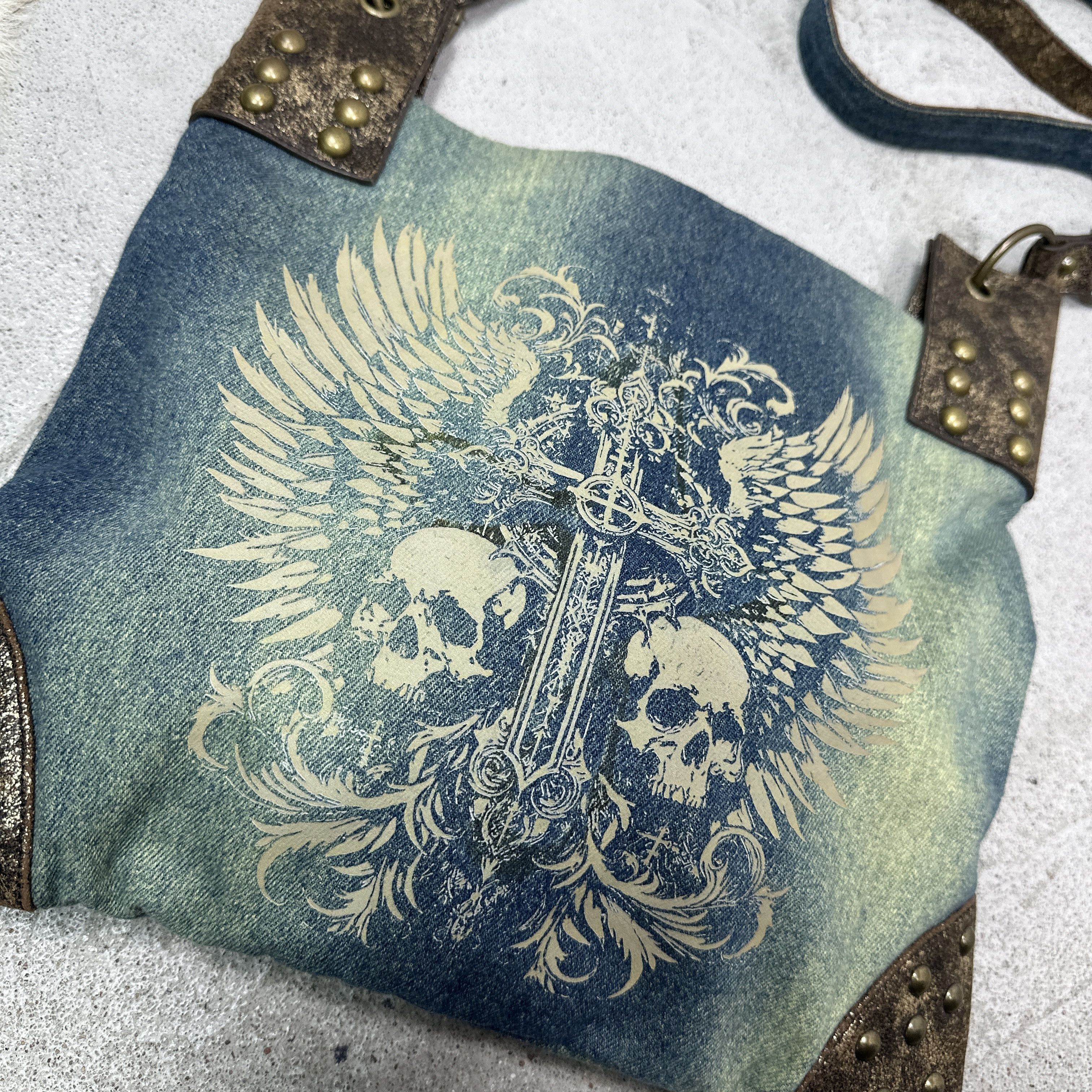 Vintage Vintage Grunge Avant Garde Denim Printed Skull Jeans Bag Y2K Size ONE SIZE - 4 Thumbnail
