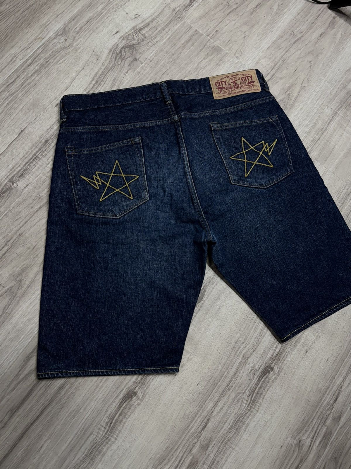 A Bathing Ape Blue Denim Jeans Shorts Bapesta Star Size 36