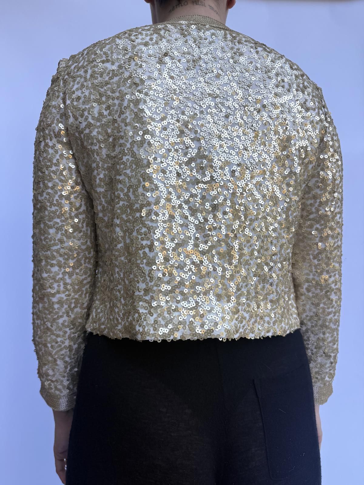 Designer DONCASTER Evening Collection Gold Sequined Cardigan Size XS / US 0-2 / IT 36-38 - 3 Thumbnail