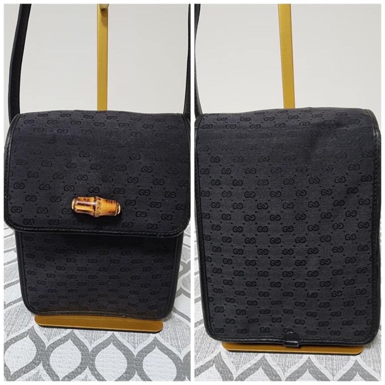 Gucci Auth GUCCI Vintage Micro GG Canvas Bamboo Shoulder Bag Black Size ONE SIZE - 7 Thumbnail