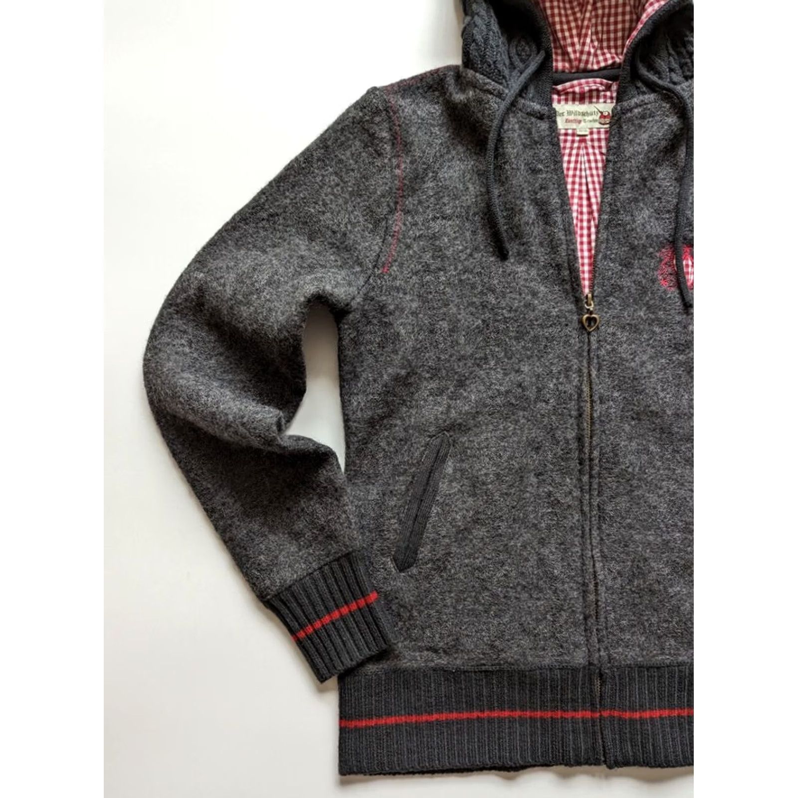 Vintage Trachten Women's Wool Zip Hoodie Jacket Gray 38 Regular Size Flying German Wool Outer Shell Zip Women’s Basic Jacket Mens? Size XS / US 0-2 / IT 36-38 - 3 Thumbnail
