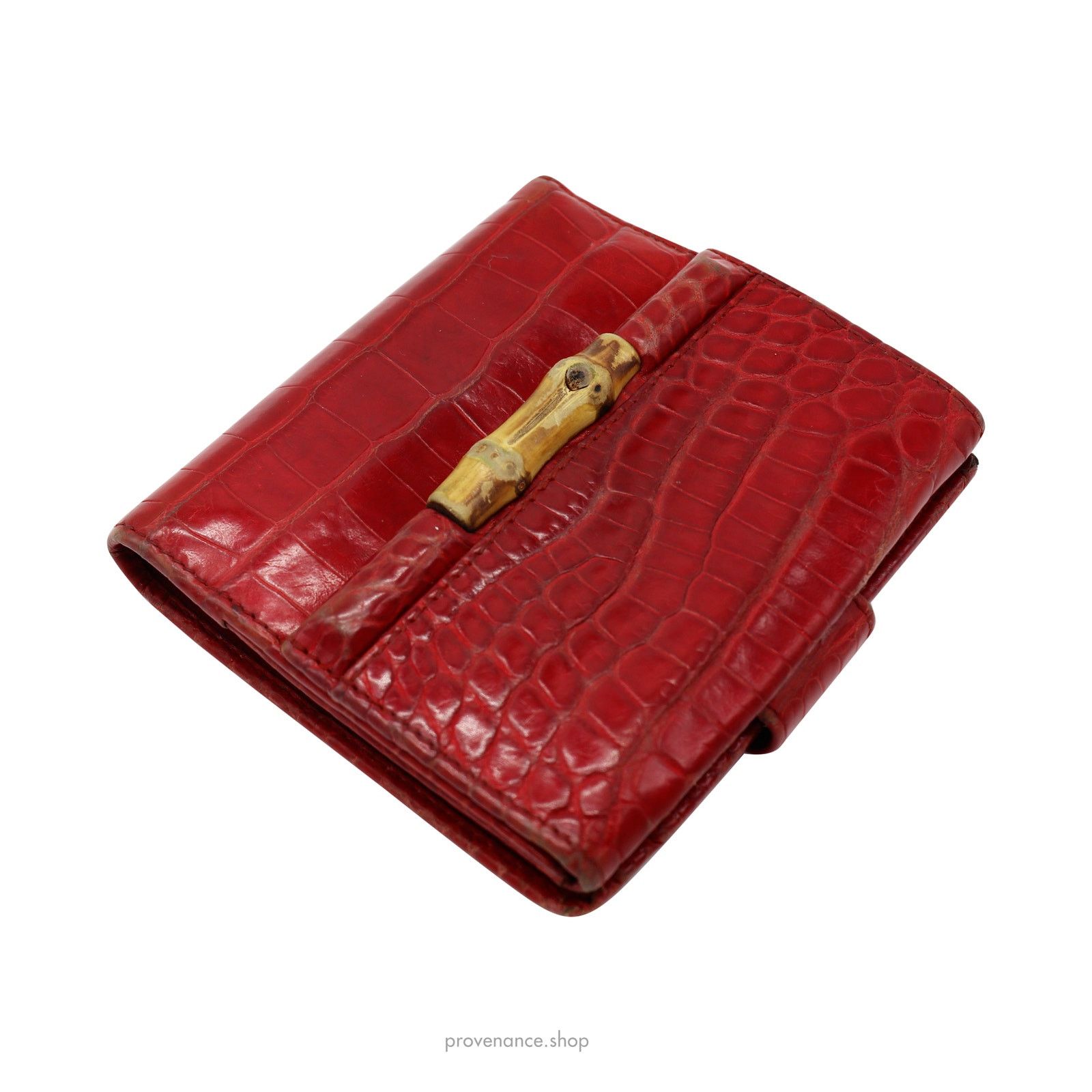 Gucci 🔴 Gucci Bamboo Trifold Wallet - Red Crocodile Leather Size ONE SIZE - 5 Thumbnail