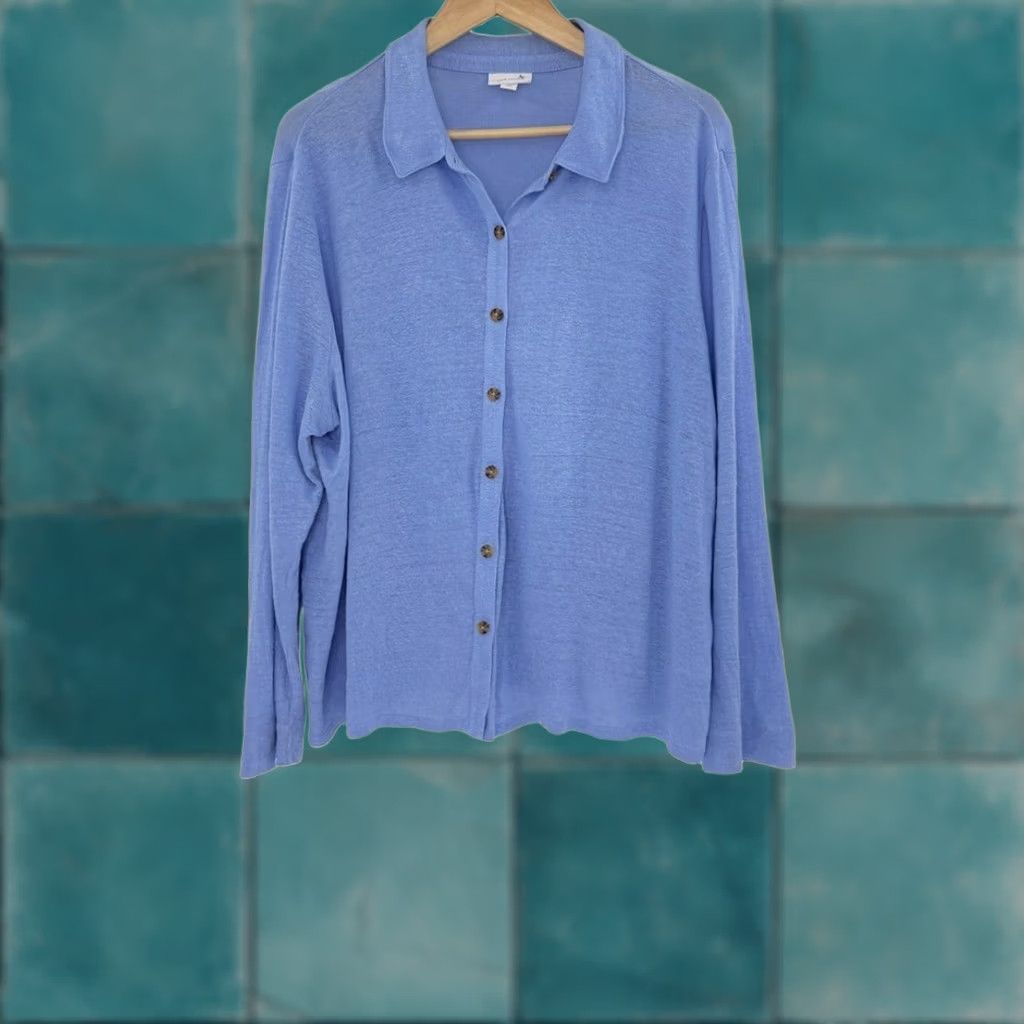 J. Jill J.Jill Love Linen Button Front Shirt XL Petite Long Sleeve Blue Women Bloouse? (note: blouse) Size XL / US 12-14 / IT 48-50 - 1 Thumbnail