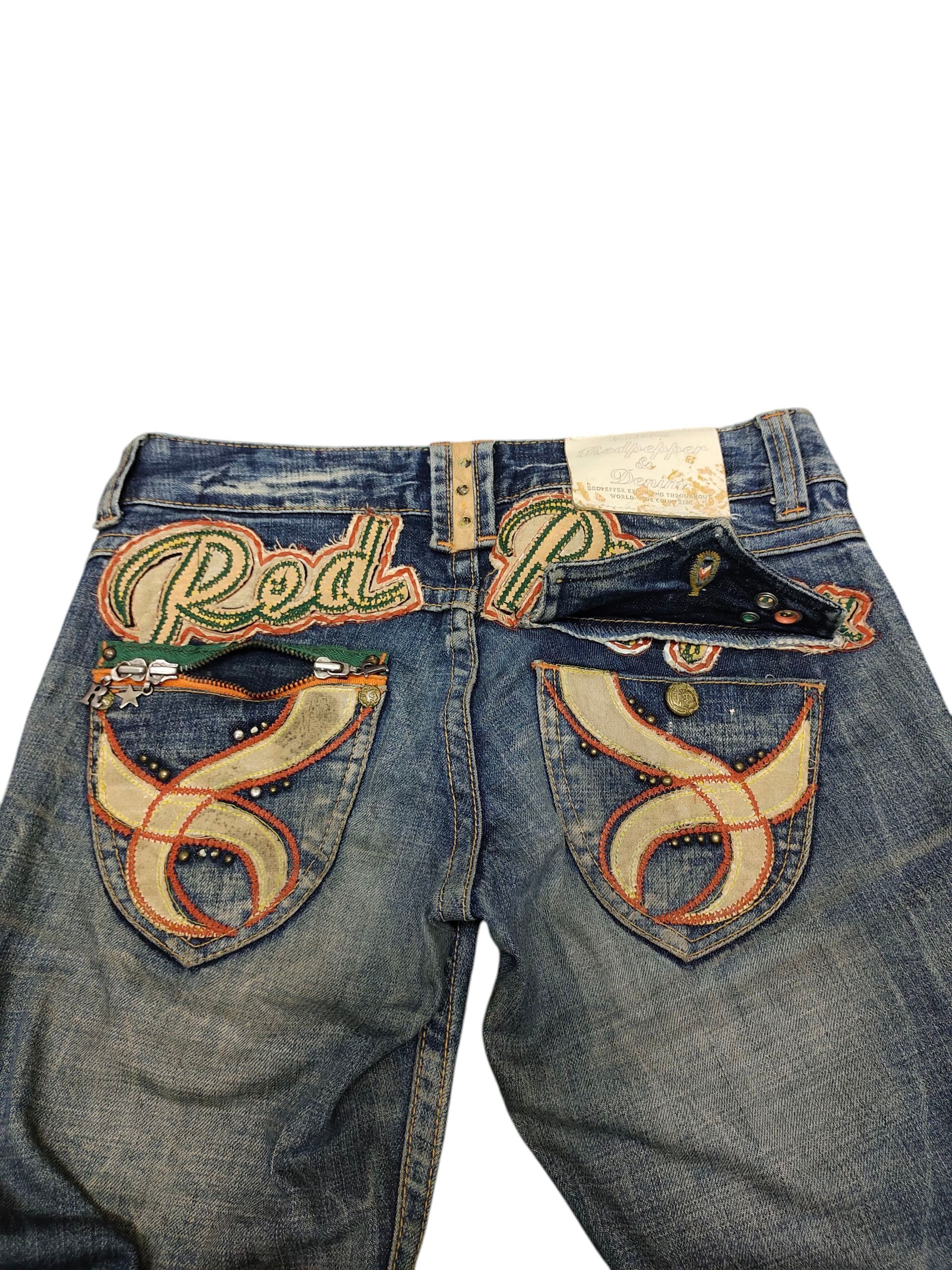 Le Grande Bleu (L.G.B.) Flare Jeans Red Pepper Embroid Distress Bootcut Low Rise Y2k Size US 27 - 17 Thumbnail