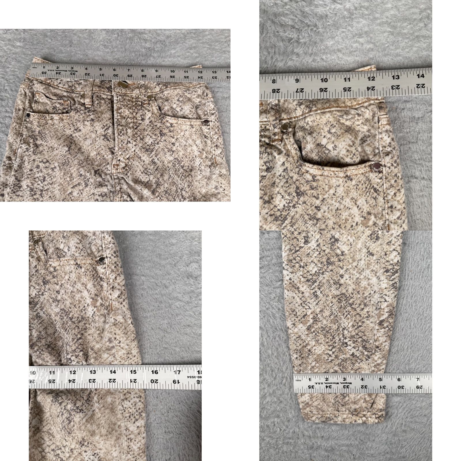 Express Express Jeans Womens 00 Beige Denim Snake Pattern Skinny Mid Rise Cotton 24x27 Jeans Size 24" / US 00 / IT 34 - 9 Thumbnail