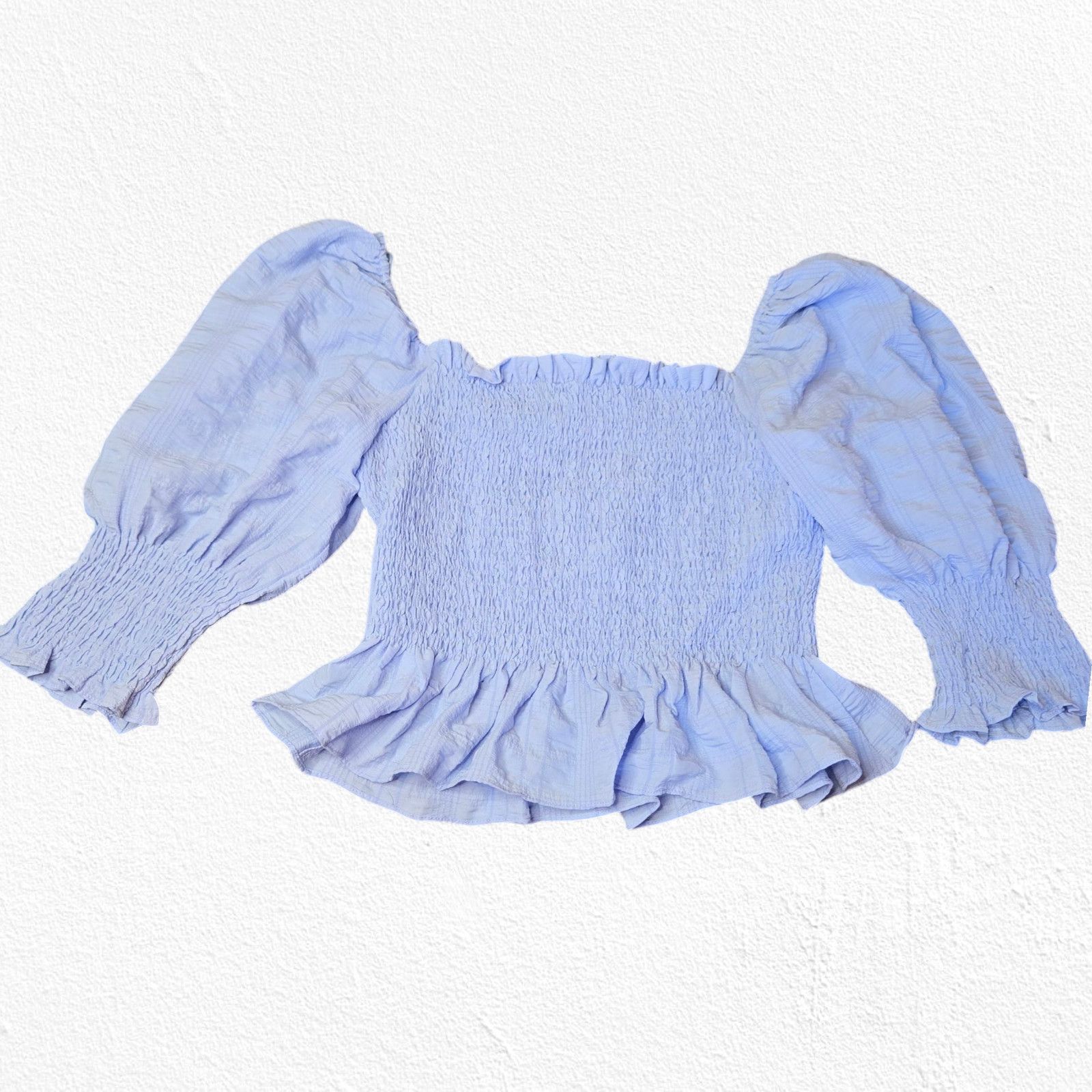 Anthropologie Blue Smocked Cropped Peplum Blouse Size Large Size L / US 10 / IT 46 - 11 Thumbnail
