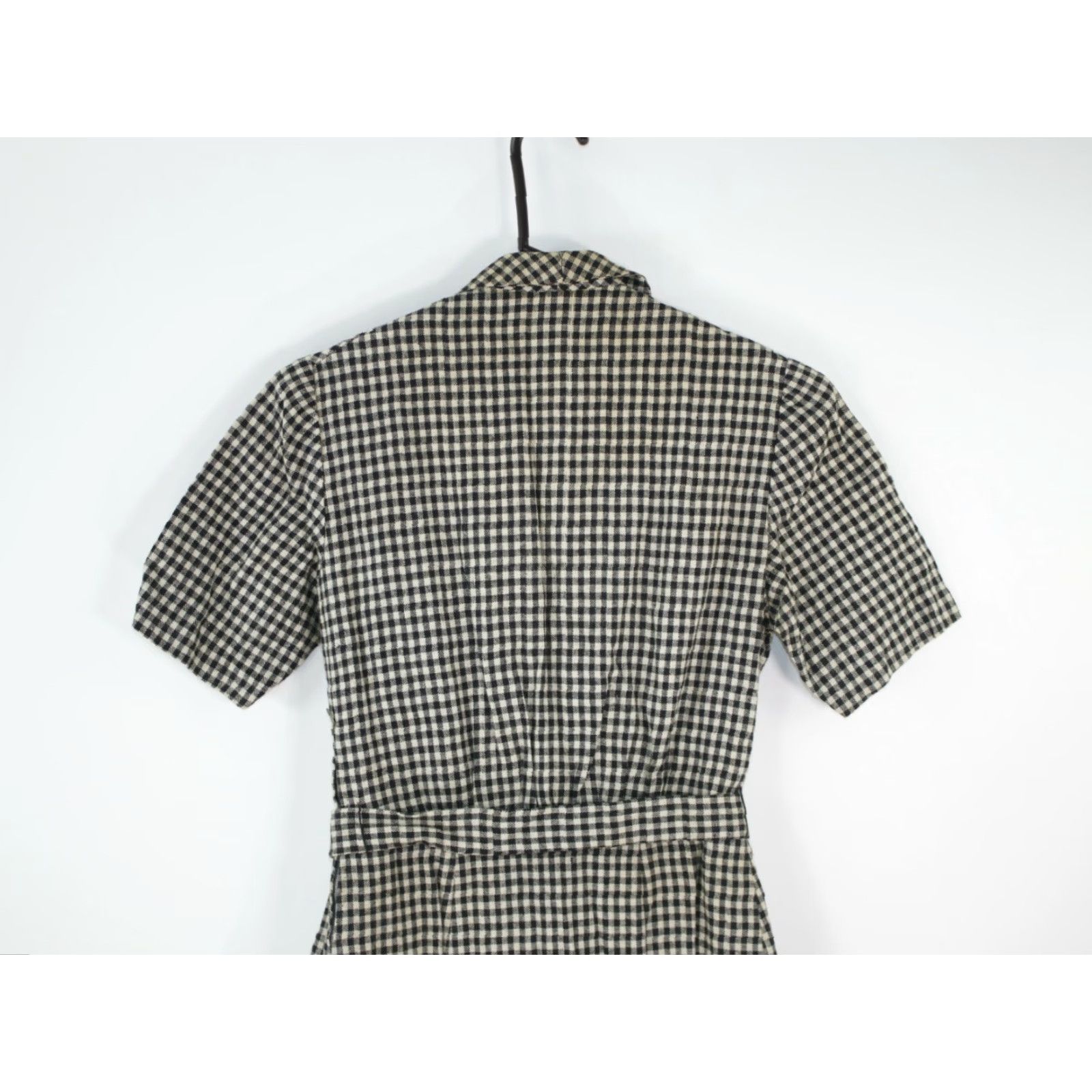Vintage VTG Shawl Collared Pocket Dress Women's Size M Front Short Sleeves Plaid Black Size 32" / US 10 / IT 46 - 7 Thumbnail