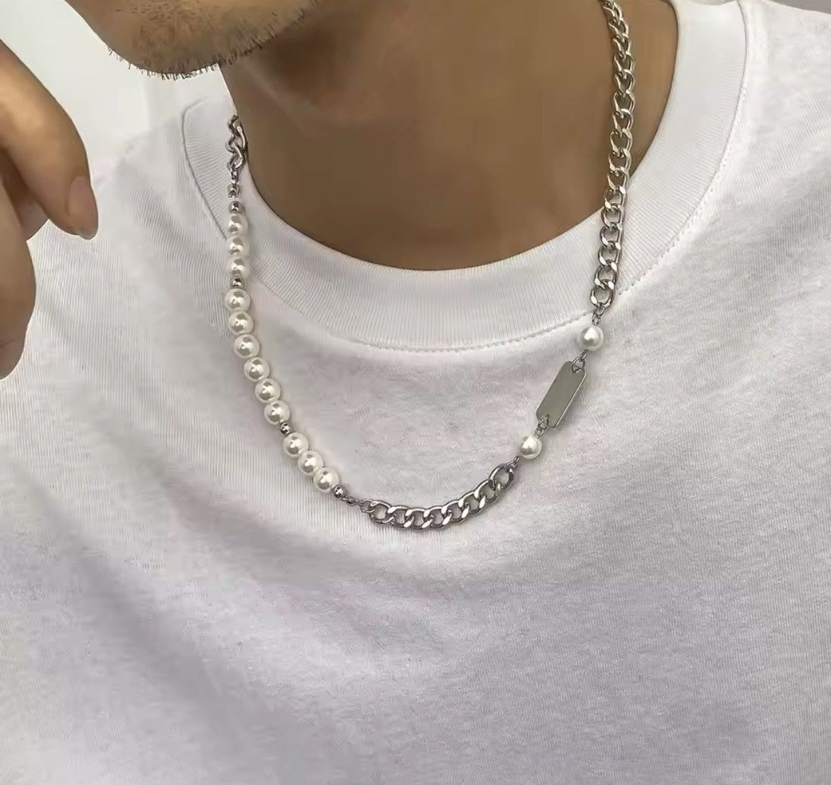 Jewelry × Other Imitation Pearl Beaded Cuban Link Chain Necklace Size ONE SIZE - 2 Thumbnail