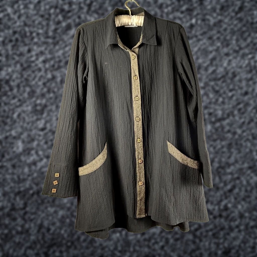 Habitat Habitat Womens Textured Crinkle A-Line Jacket Black XS Pockets Button-Front Size XS / US 0-2 / IT 36-38 - 1 Thumbnail