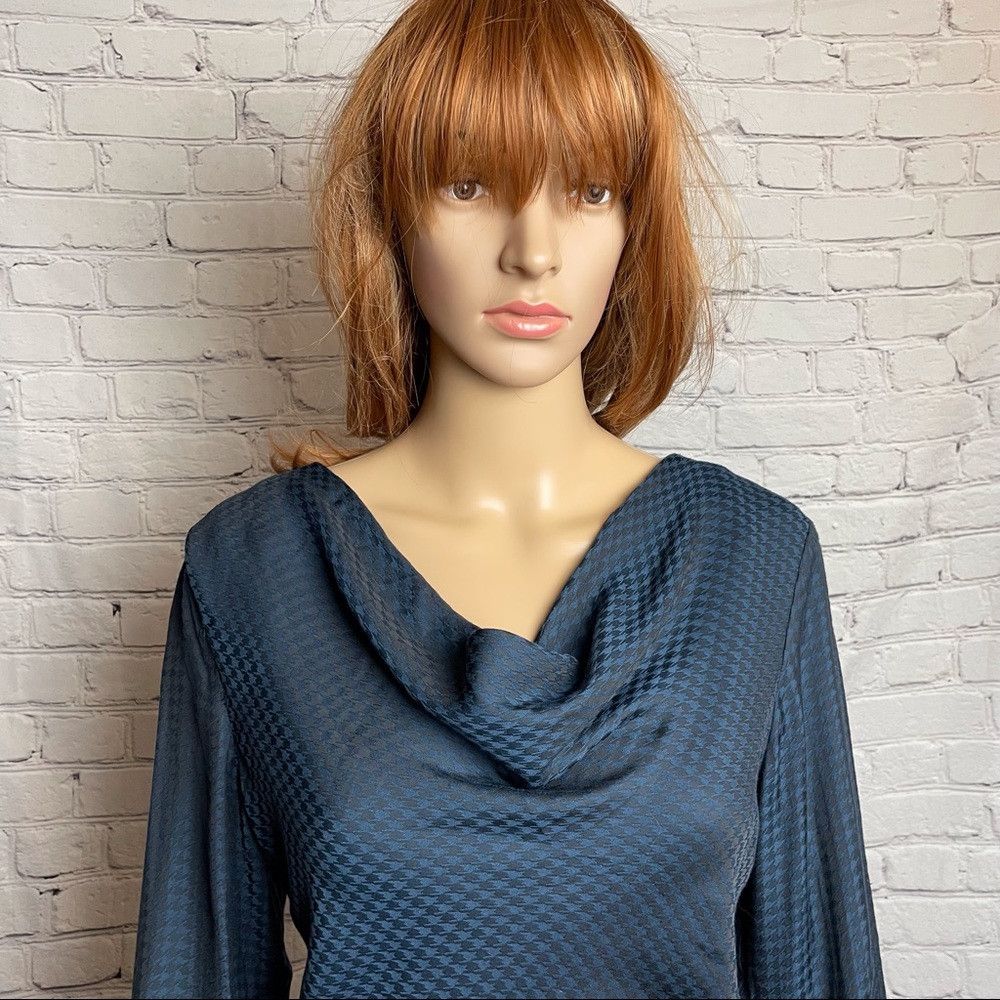 Elie Tahari NWT New Tahari Cowl Neck Blouse Blue Black Houndstooth Size Size S / US 4 / IT 40 - 3 Thumbnail