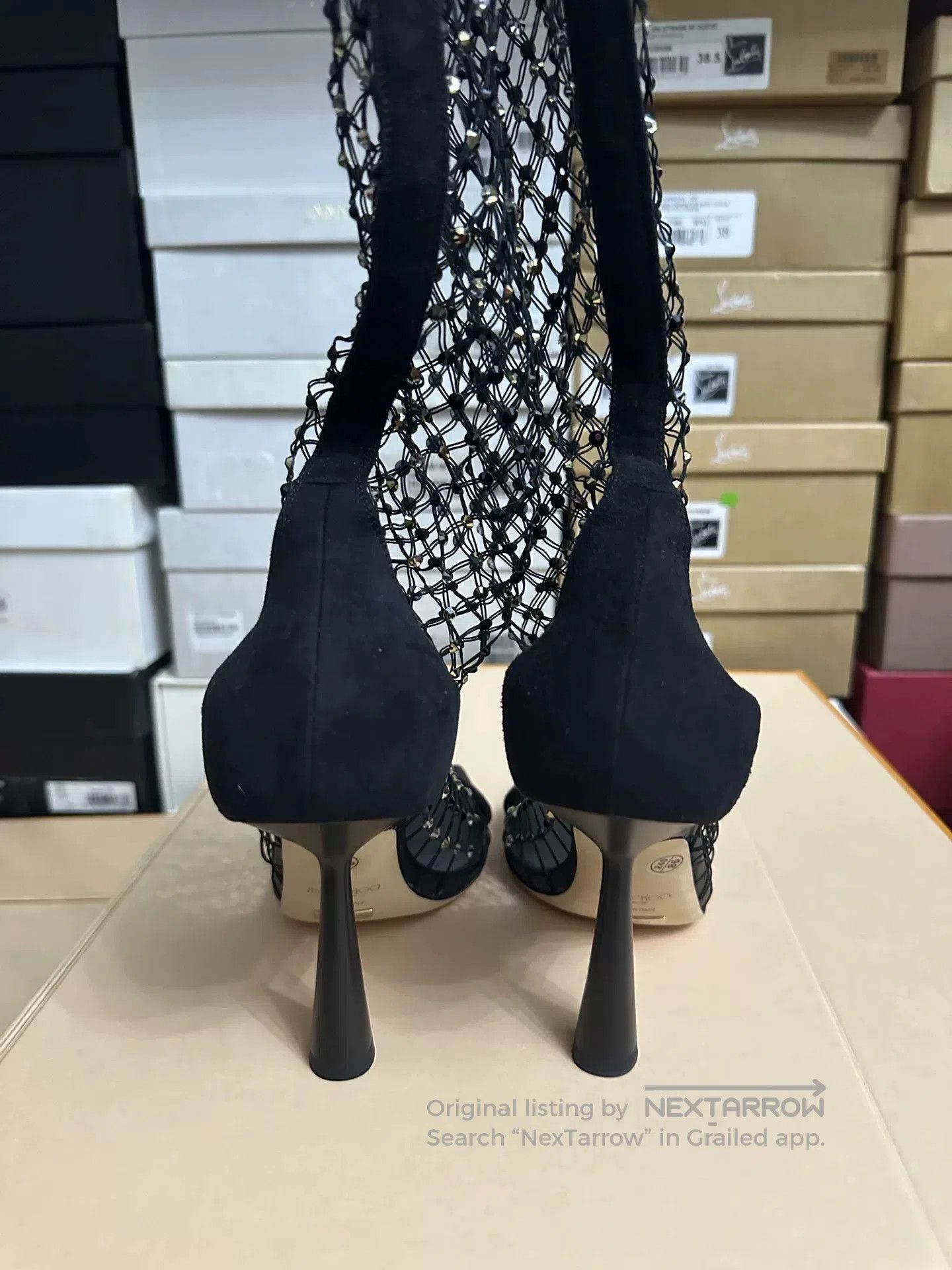 Jimmy Choo Jimmy Choo Black Crystal Mesh Boots. Size US 7 / IT 37 - 4 Thumbnail