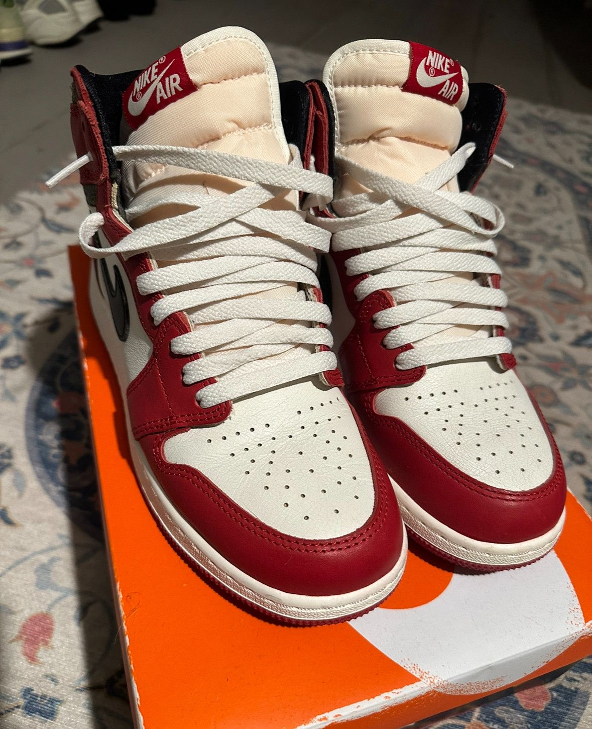 image of Jordan Brand 1 Lost & Found Hi Top Sneakers in Red White Black, Men's (Size 7)