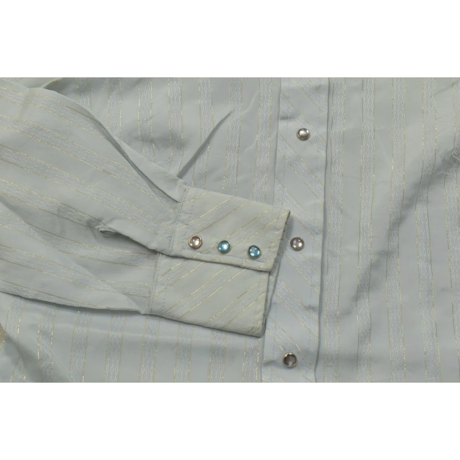 Vintage VINTAGE Unbranded Western Shirt Long Sleeve Pearl Snap Striped Blue Silver Metallic 2XL Womens Size XXL / US 16-18 / IT 52-54 - 6 Thumbnail
