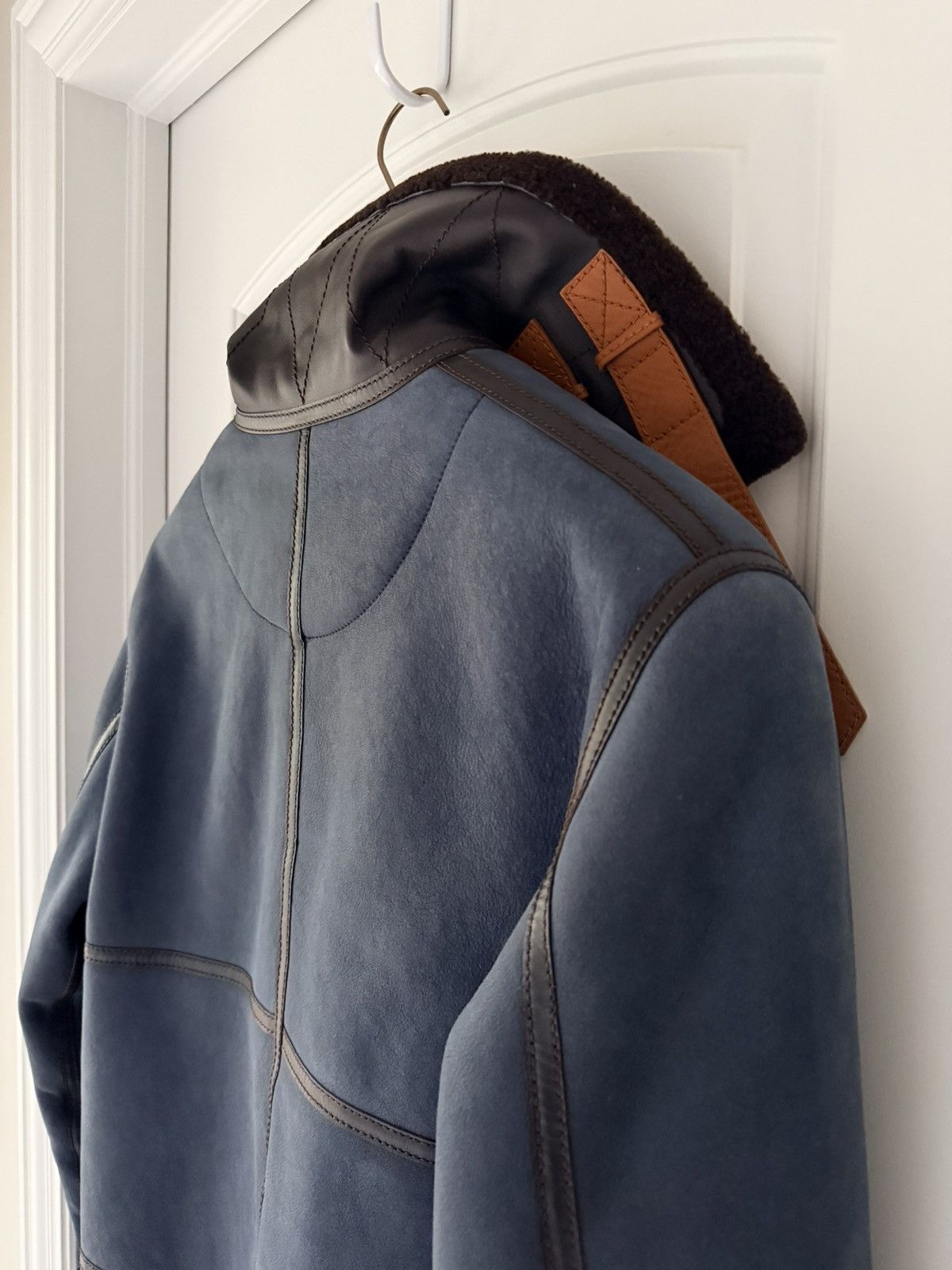 Loewe Loewe Blue Leather Brown Shearling Jacket Size US L / EU 52-54 / 3 - 15 Thumbnail
