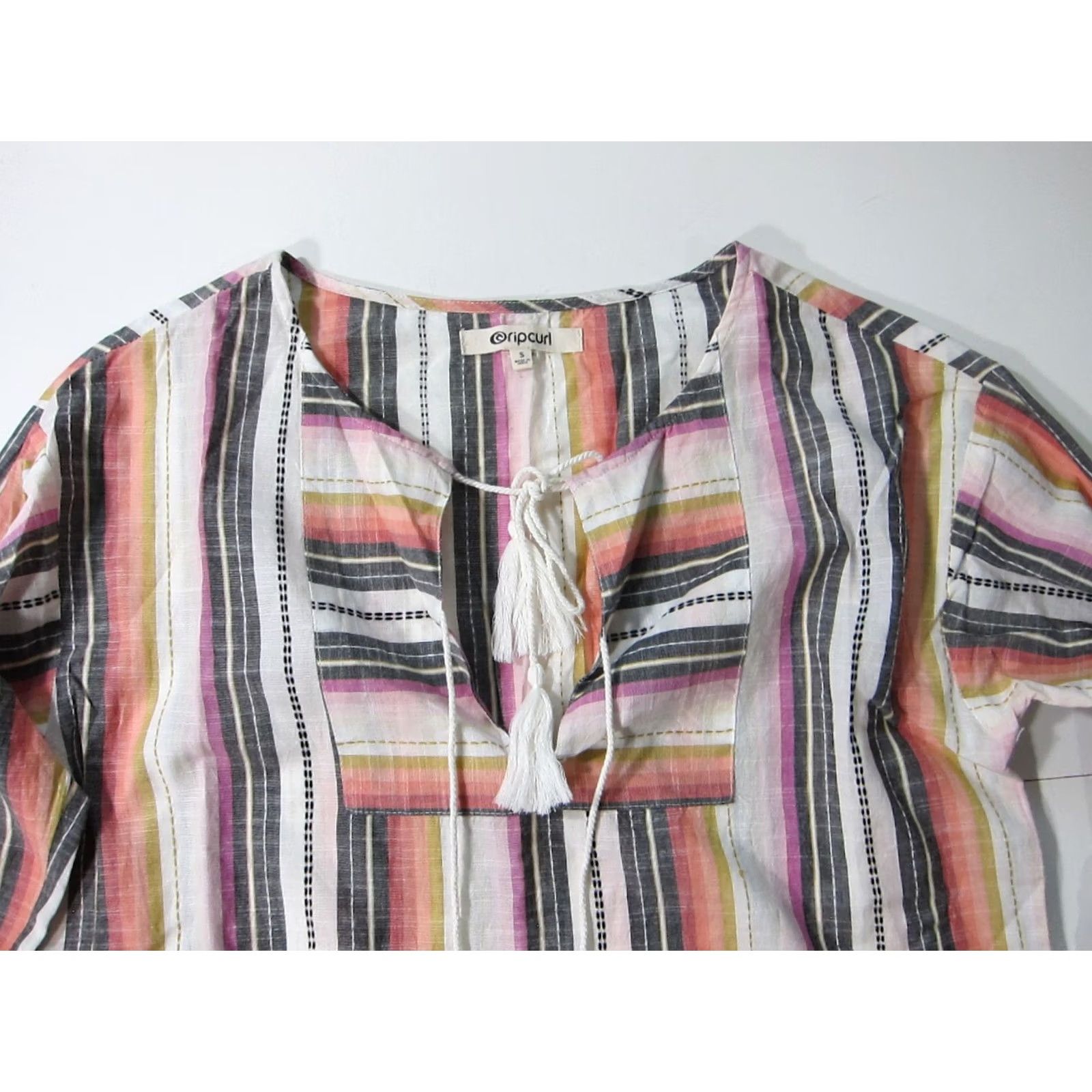 Rip Curl Ripcurl 100% Cotton Purple Pink White Stripe Long Sleeve Pocket Tunic Blouse Small Size S / US 4 / IT 40 - 5 Thumbnail