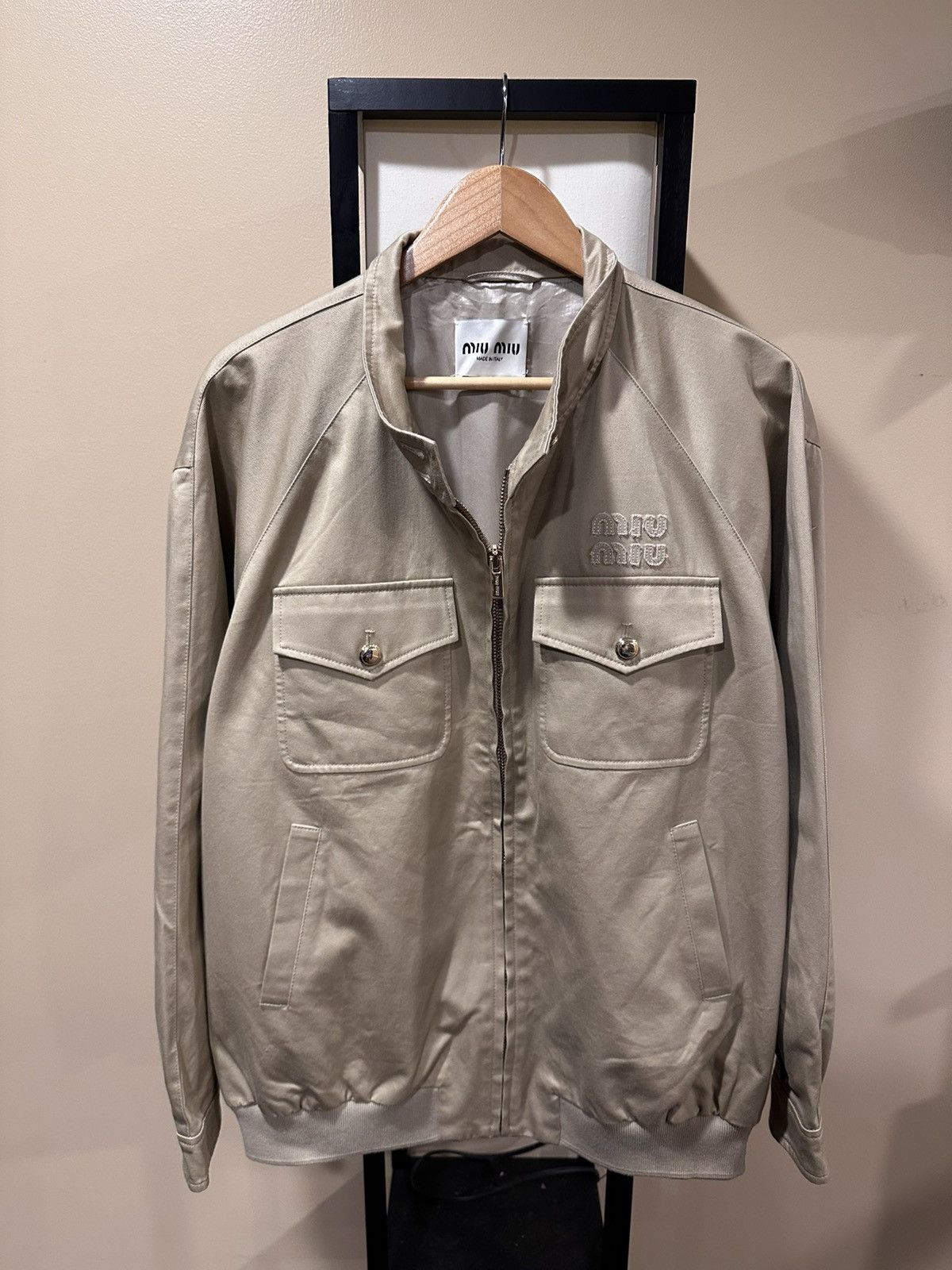Miu Miu Miu Miu Khaki / Biege Chino Cord Logo Blouson Bomber Jacket Size US M / EU 48-50 / 2 - 5 Thumbnail