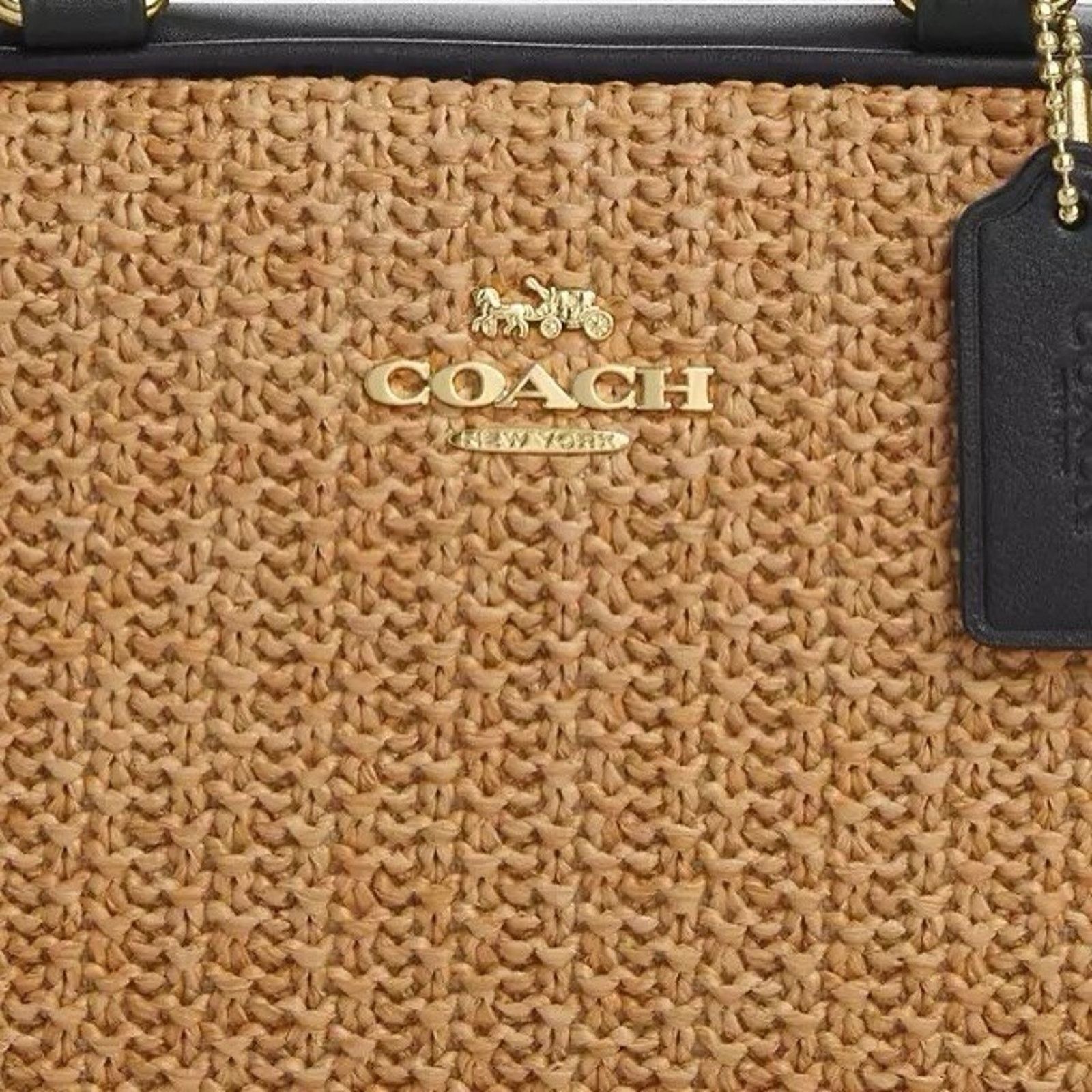 Coach NWT COACH Satchel Mini Bag CAK74 Toast/Black Straw Leather Size ONE SIZE - 10 Thumbnail