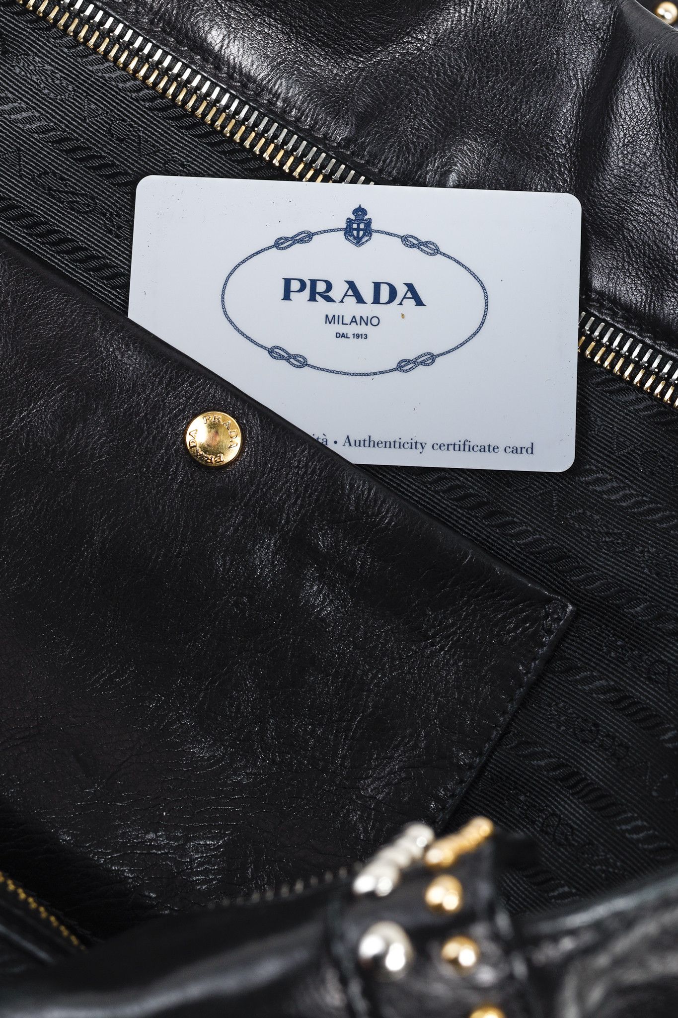 Prada Prada Craquele Nero Glace Calf Leather Studded Shopper Tote Size ONE SIZE - 18 Thumbnail