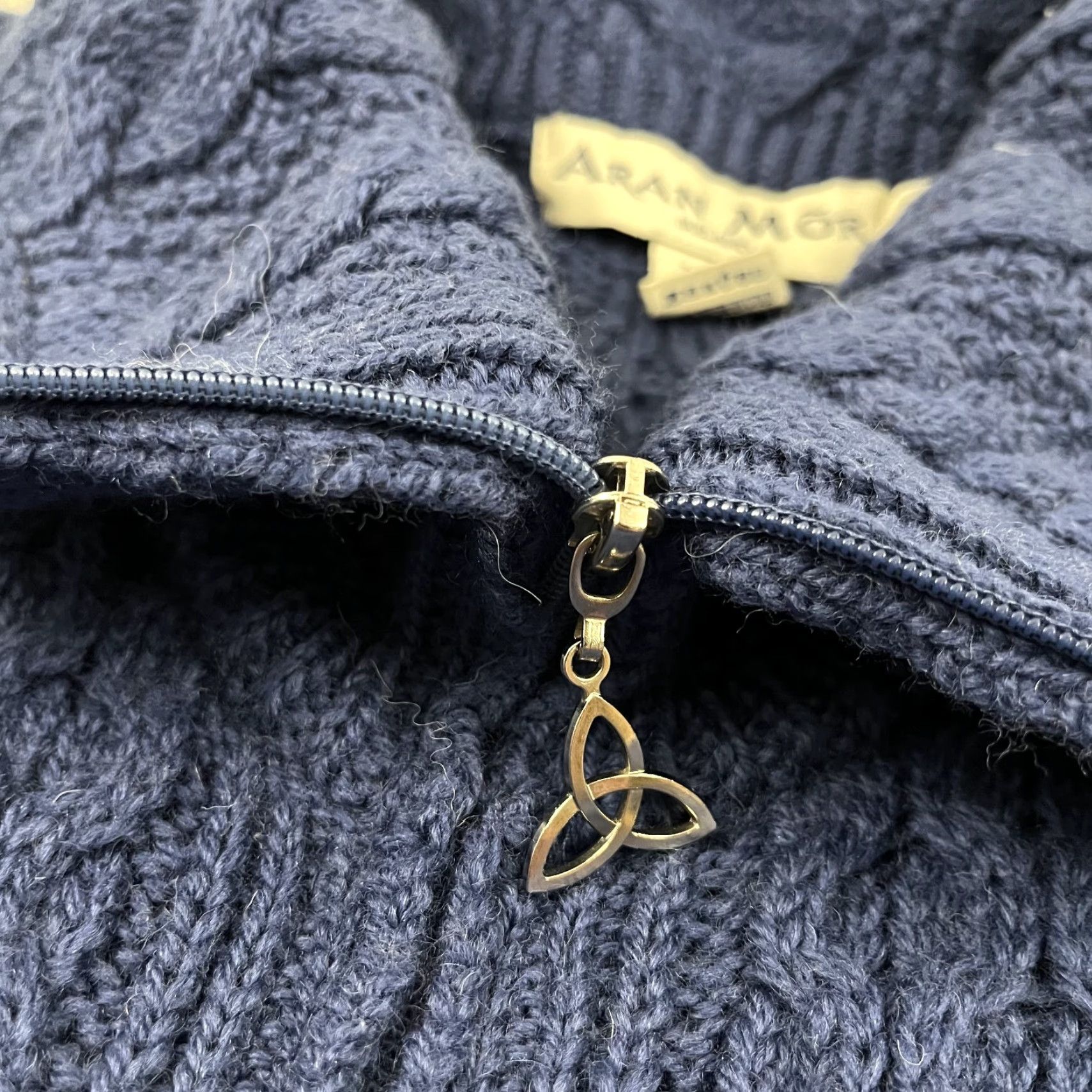 Vintage ARAN MOR Sweater Womens Small Blue Merino Wool High Neck Full Zip Cable Knit Classic Size S / US 4 / IT 40 - 7 Thumbnail