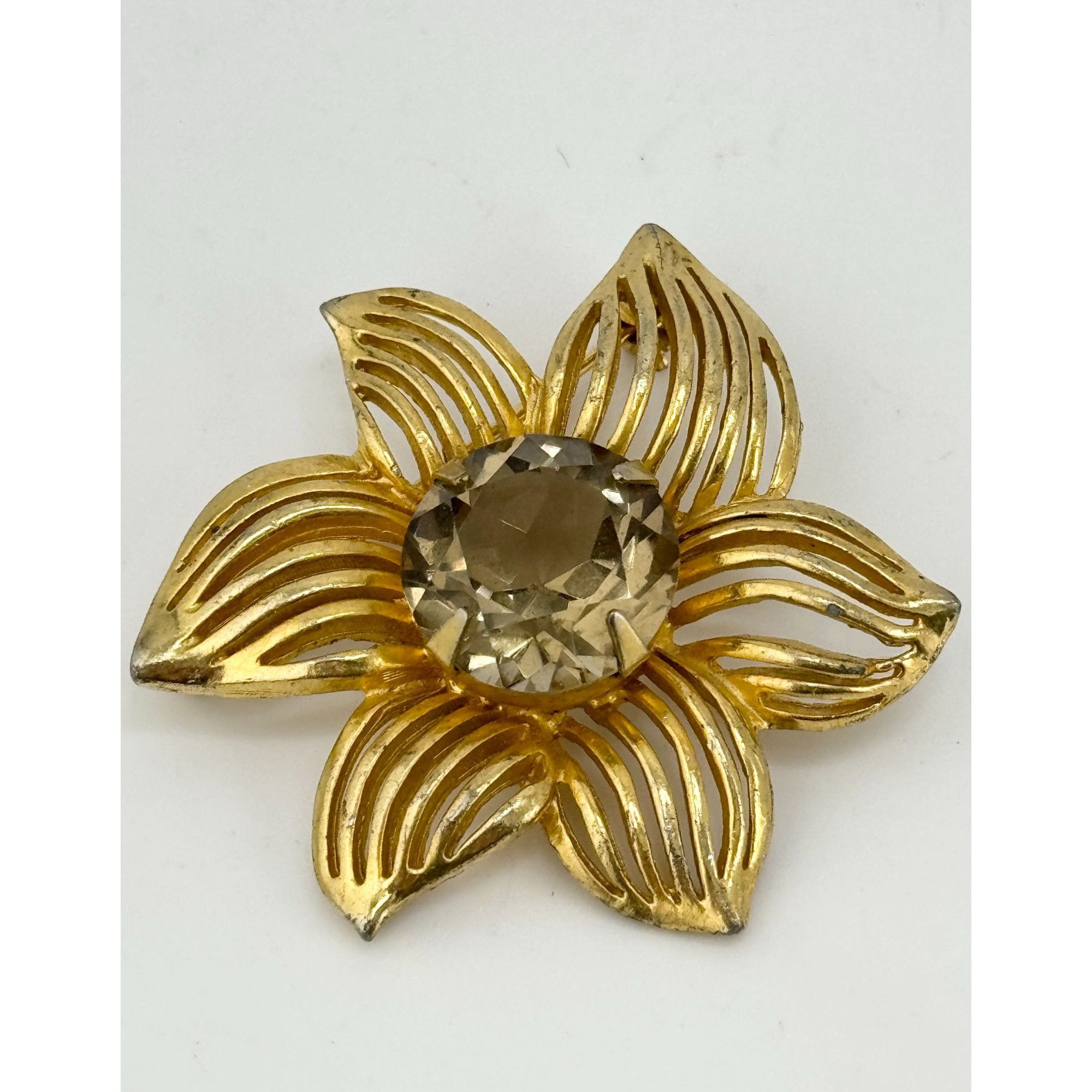 Vintage Vintage topaz glass rhinestone flower brooch pin Size ONE SIZE - 2 Thumbnail