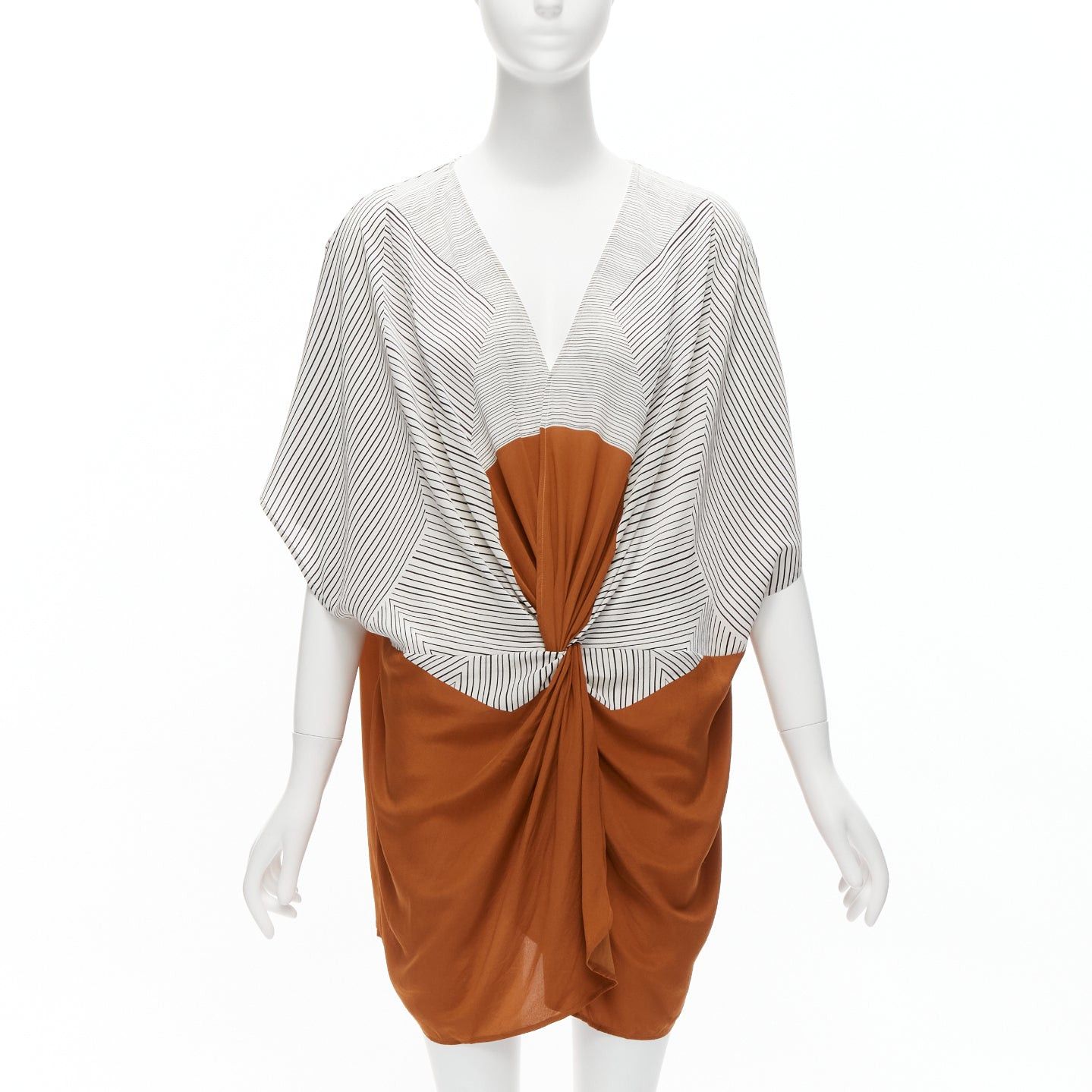 ERES ERES 100% silk black white striped brown colorblocked knot detail coverup tunic S Size S / US 4 / IT 40 - 1 Thumbnail