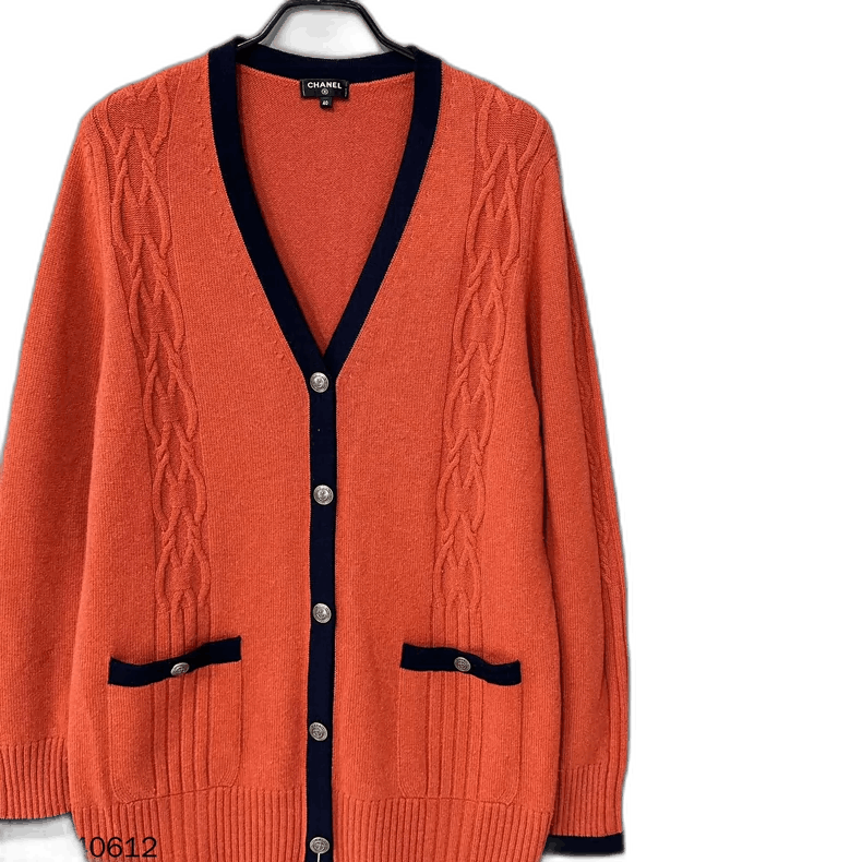 Chanel Orange Cashmere Cardigan by Chanel Size L / US 10 / IT 46 - 1 Thumbnail