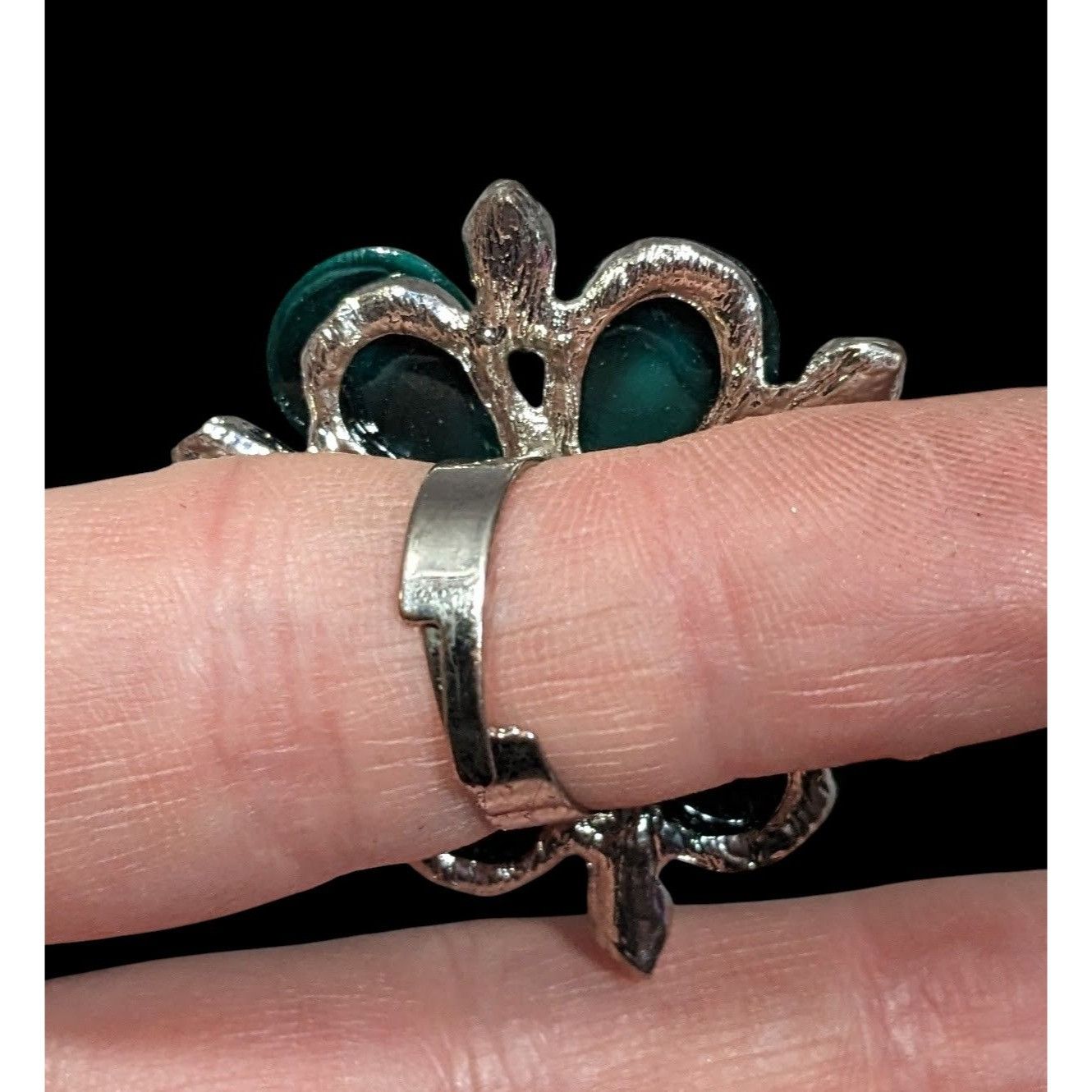 Other Fairycore Floral Glam Green And Silver Tone Adjustable Ring Size ONE SIZE - 5 Thumbnail