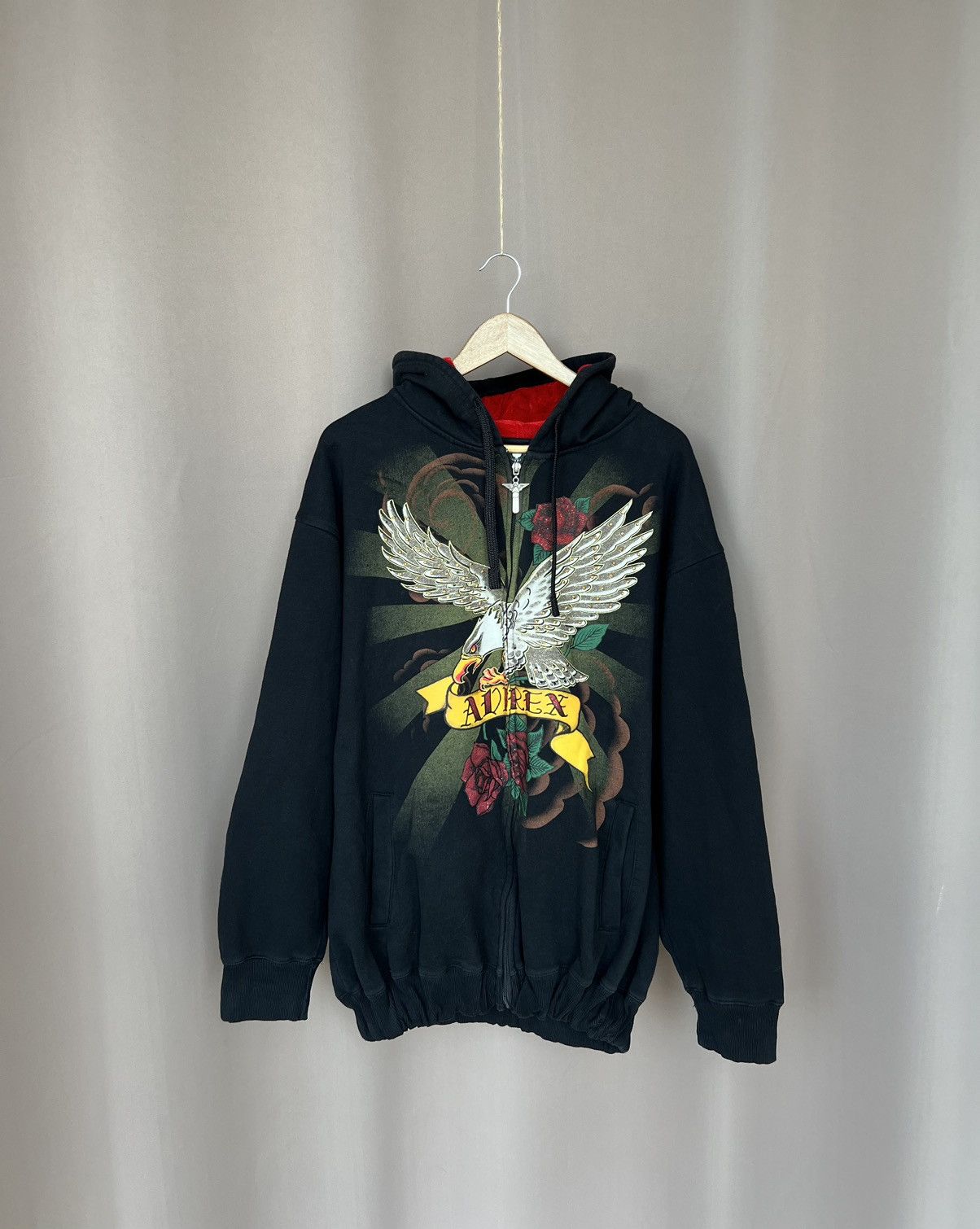 Avirex Graphic Hoodie eagle and roses Full Zip Jacket good Vintage Medium Rare