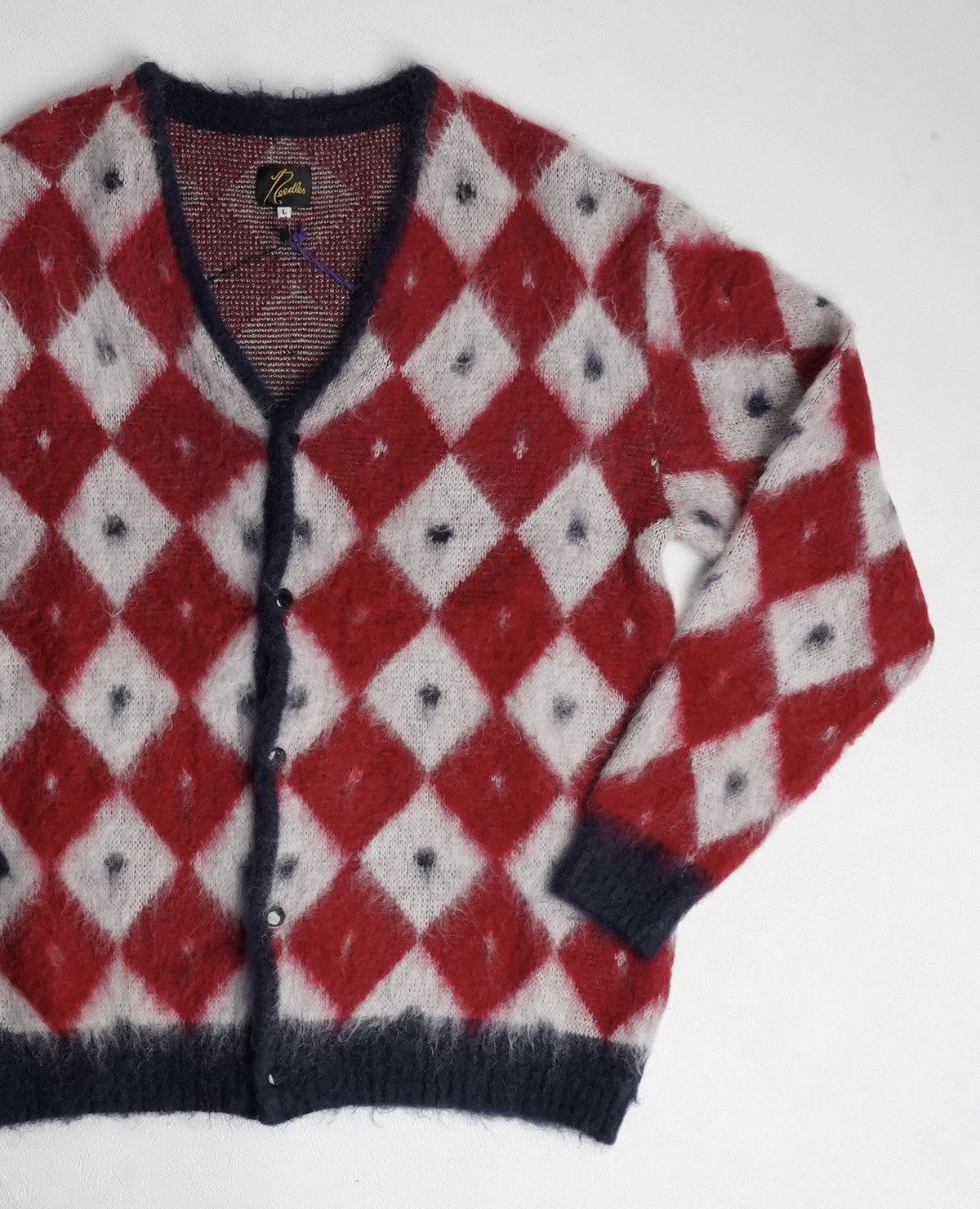 Needles Needles Navy & Red Diamond Cardigan Size L / US 10 / IT 46 - 2 Thumbnail