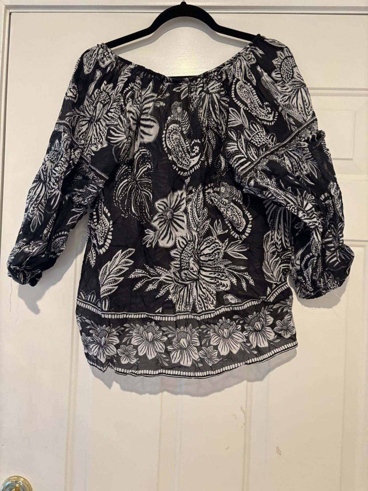 Farm Rio Womens Anthropologie Farm Rio sz M blue shirt #401 Size M / US 6-8 / IT 42-44 - 2 Thumbnail