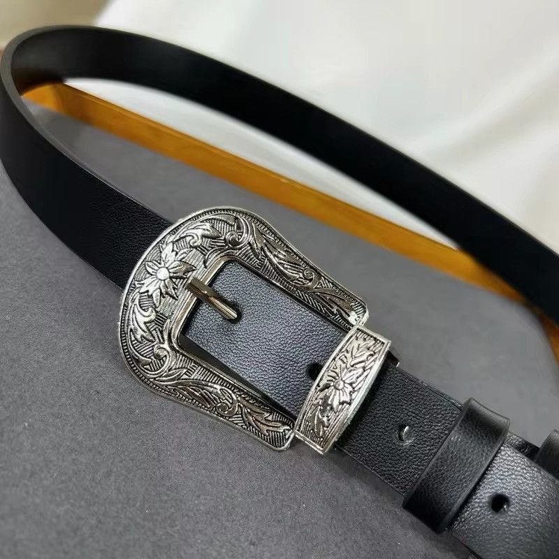 Japanese Brand Outdoor retro floral buckle western leather belt Size ONE SIZE - 3 Thumbnail