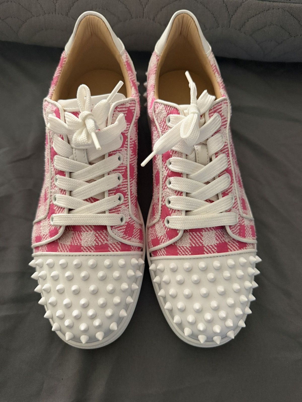 Christian Louboutin Christian Louboutin White & Pink Plaid Spikes Size 41EU/8M Size US 8 / EU 41 - 3 Thumbnail