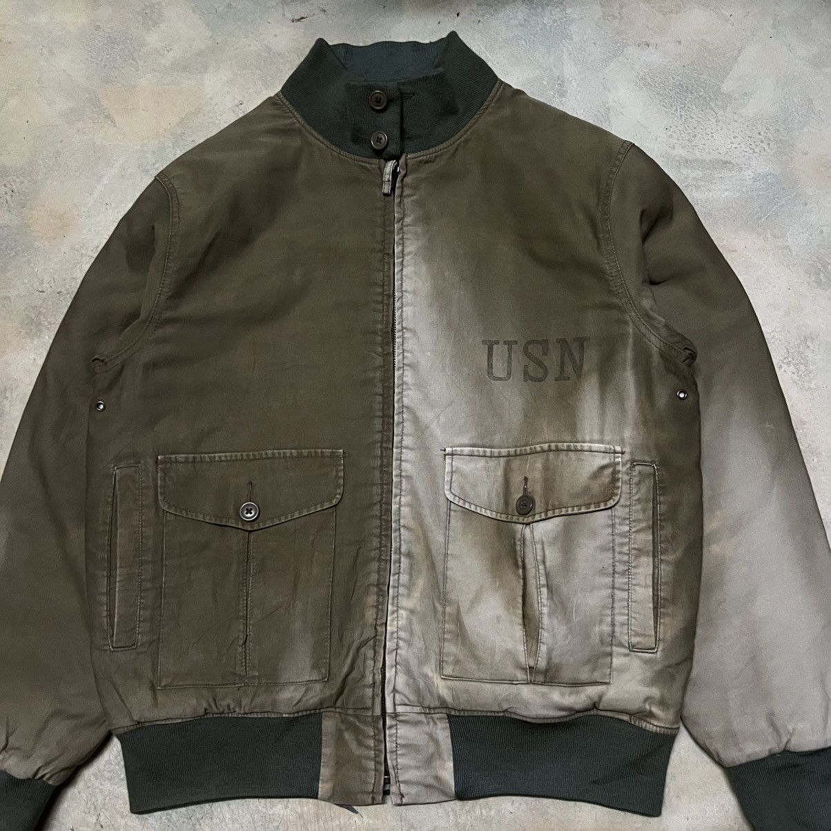 Global Work Global Work USN Military Style Sun Faded Bomber Jacket Size US L / EU 52-54 / 3 - 4 Thumbnail