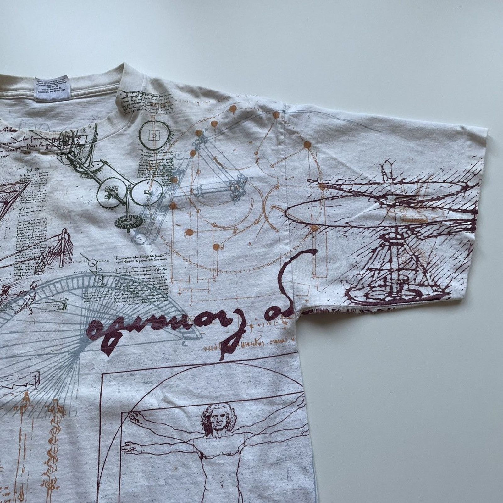 Vintage Vintage 90s Leonardo Da Vinci AOP Art T Shirt Large Rare Size US XL / EU 56 / 4 - 4 Thumbnail