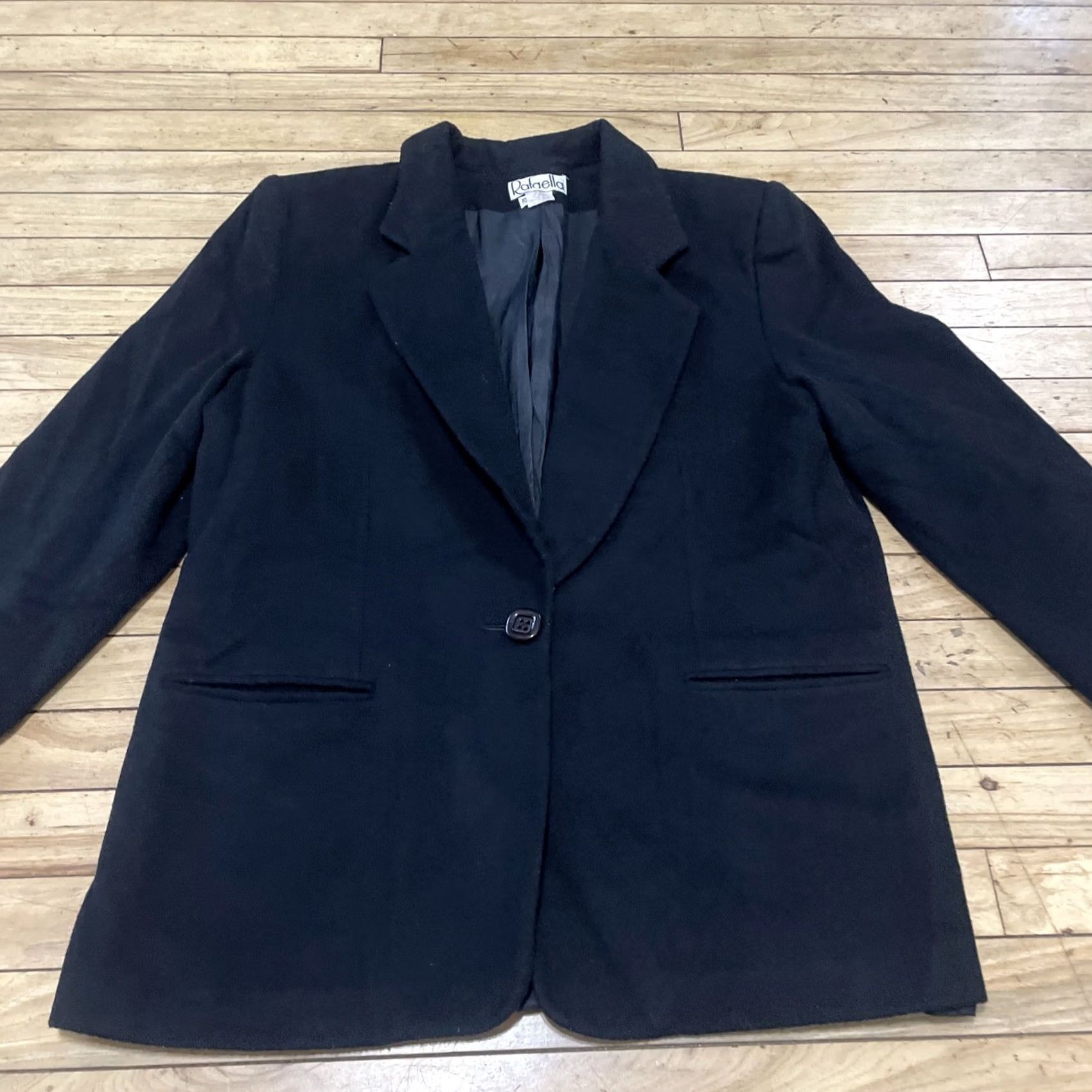 Vintage VINTAGE Rafaella Jacket Women 12 Black Wool Cashmere Minimal Blazer Coat Long Sleeve Button Lined 90s Professional Modern Size XL / US 12-14 / IT 48-50 - 4 Thumbnail