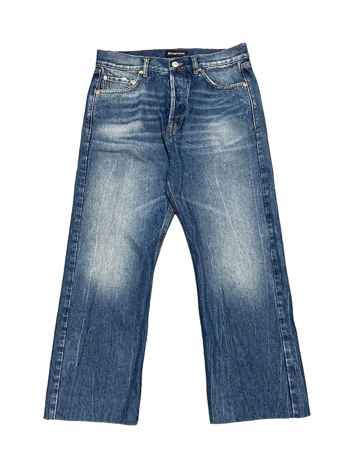 image of Balenciaga Fw19 Runway Cropped Jeans in Blue, Men's (Size 30)