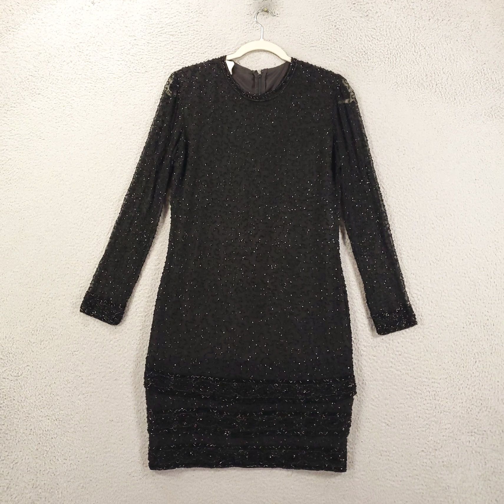 Vintage Brilliante By JA Dress Womens Small Black Silk Bead Sheer Zip Evening Cocktail Size S / US 4 / IT 40 - 4 Thumbnail
