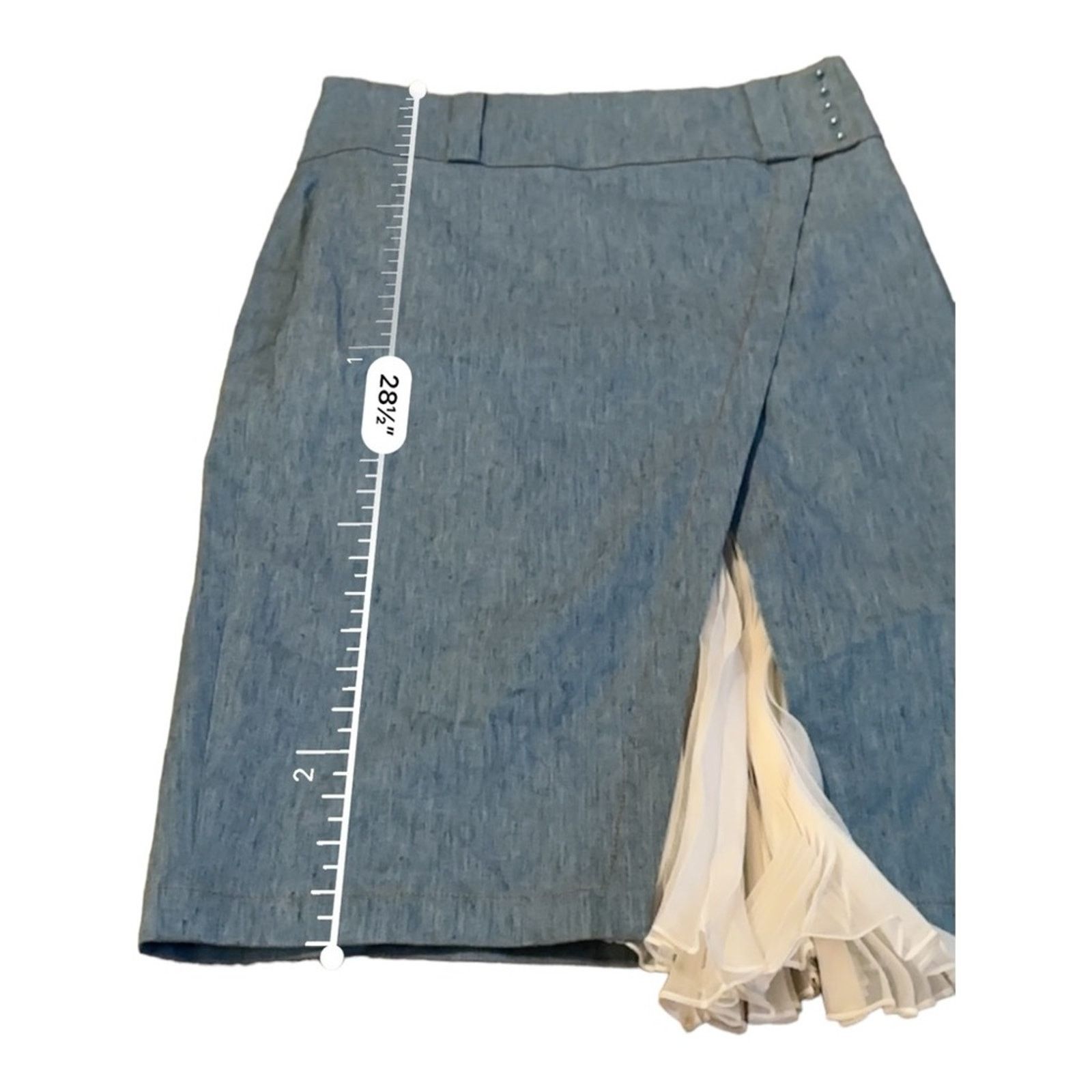 Derek Lam 10 Crosby Derek Lam 10 Crosby Denim Ruffle Slit Long Pencil Skirt Size 32" / US 10 / IT 46 - 14 Thumbnail
