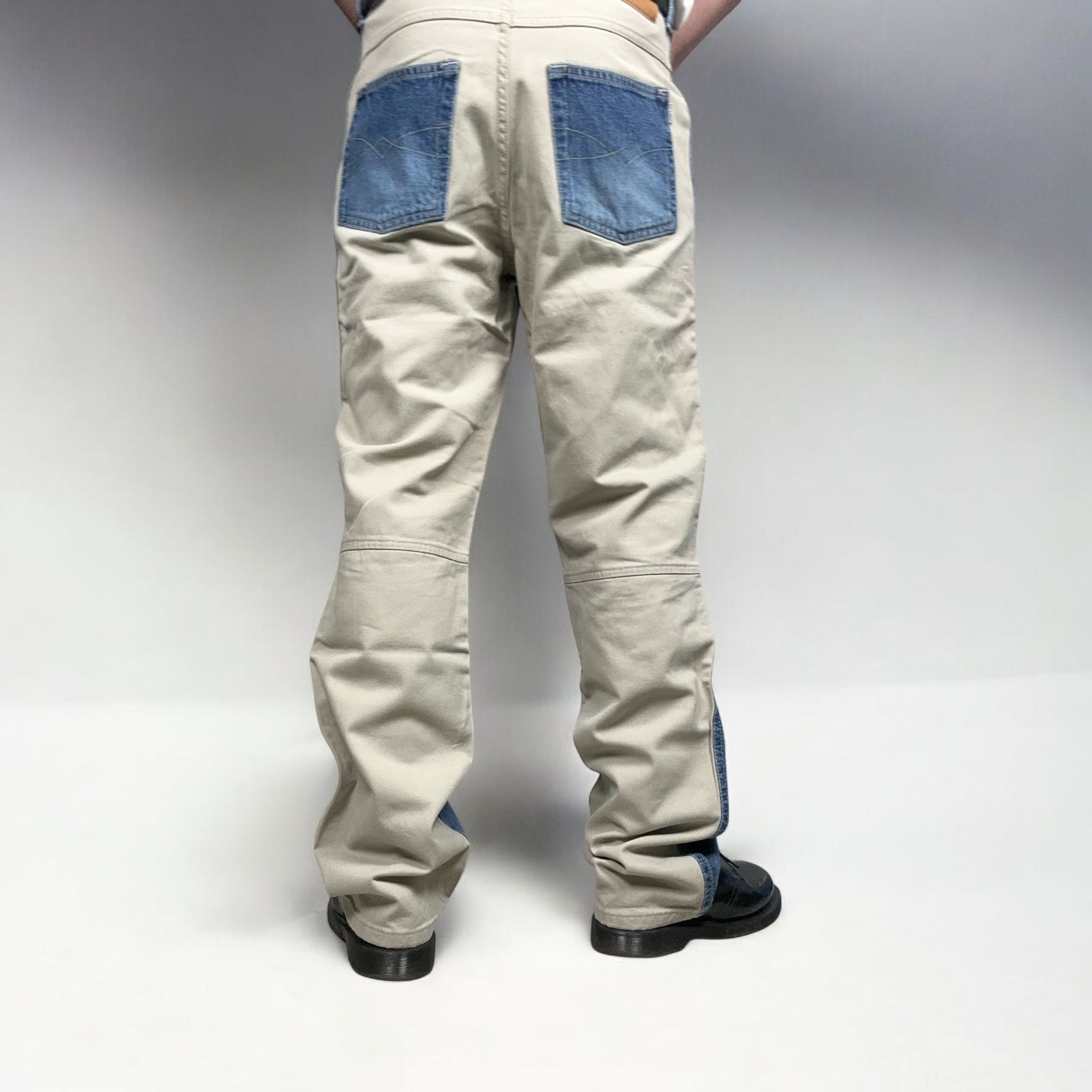 Japanese Brand × Vintage Vintage y2k Blue/Beige Hybrid Double Knee Denim Pants Jeans Size US 32 / EU 48 - 3 Thumbnail